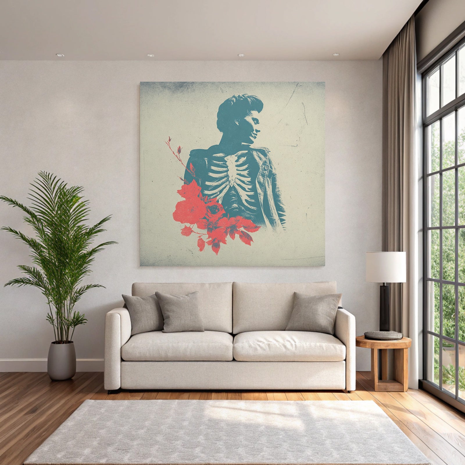 Silütte Mensch Anatomisches Skelett Rotblätter Surrealismus