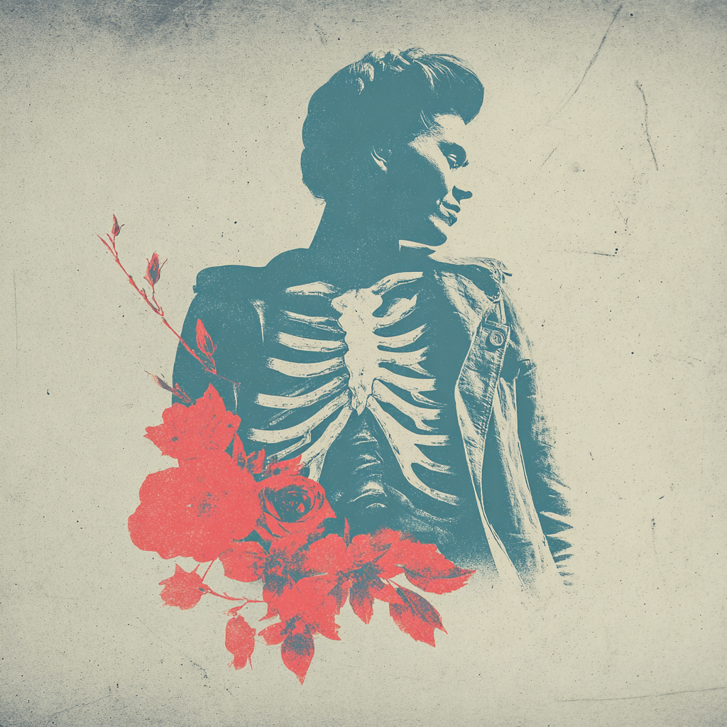 Silütte Mensch Anatomisches Skelett Rotblätter Surrealismus | Tattoo Aesthetik | Menschen und Emotionen