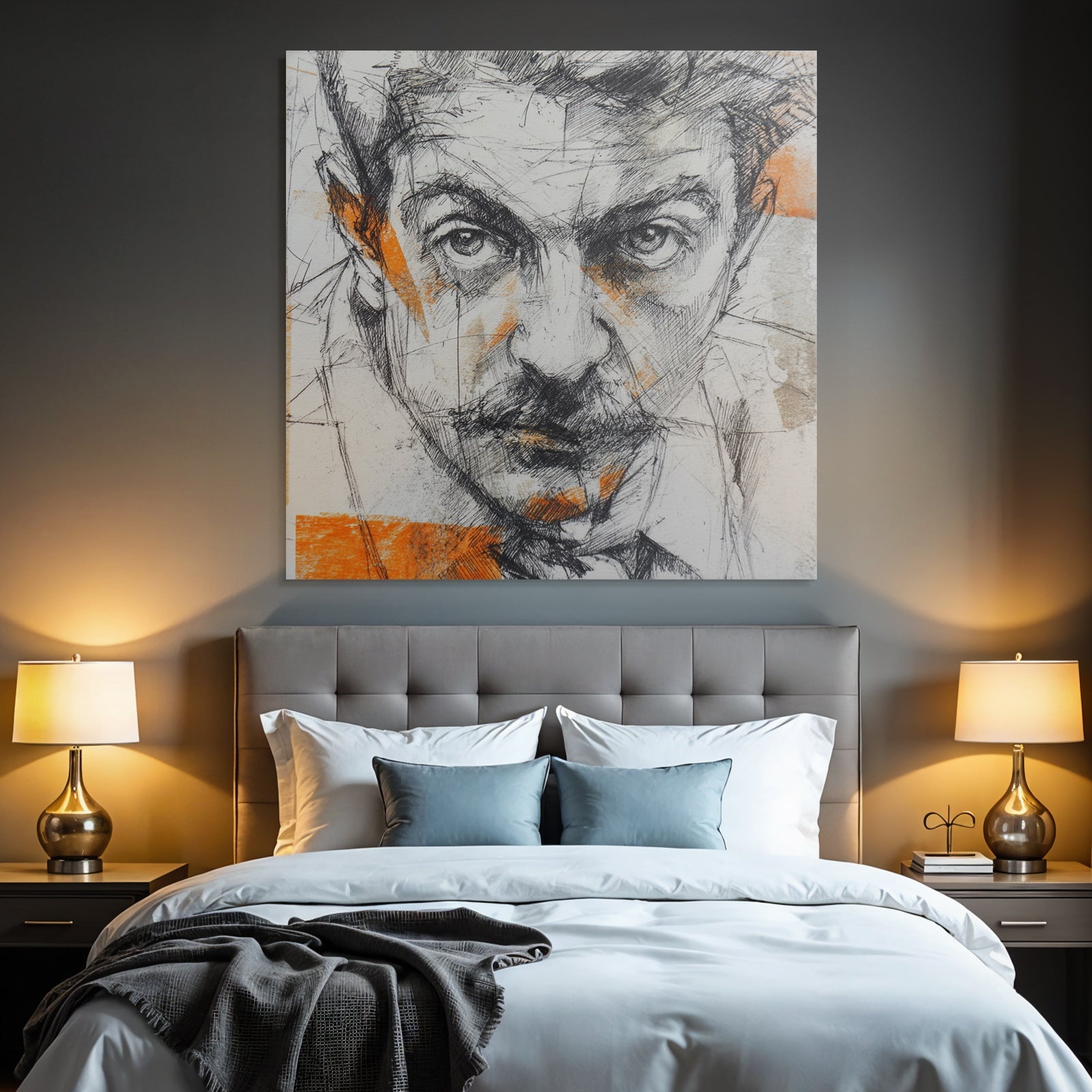 Stylized Artistic Portrait With Linear Work And Expressive Eyes