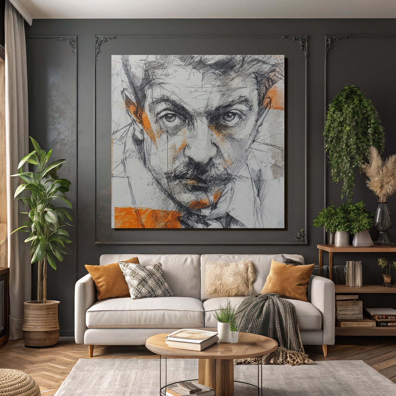 Stylized Artistic Portrait With Linear Work And Expressive Eyes