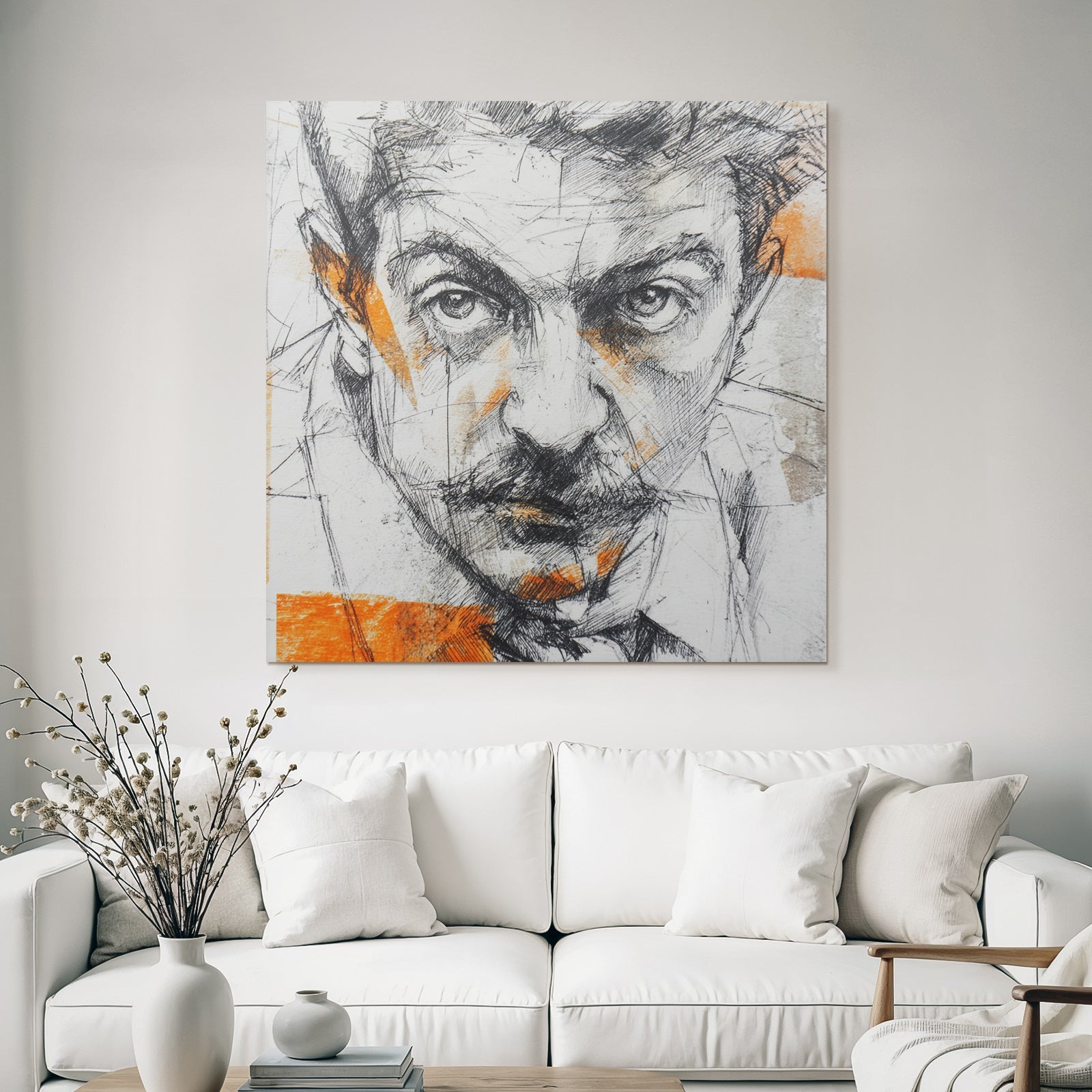 Stylized Artistic Portrait With Linear Work And Expressive Eyes