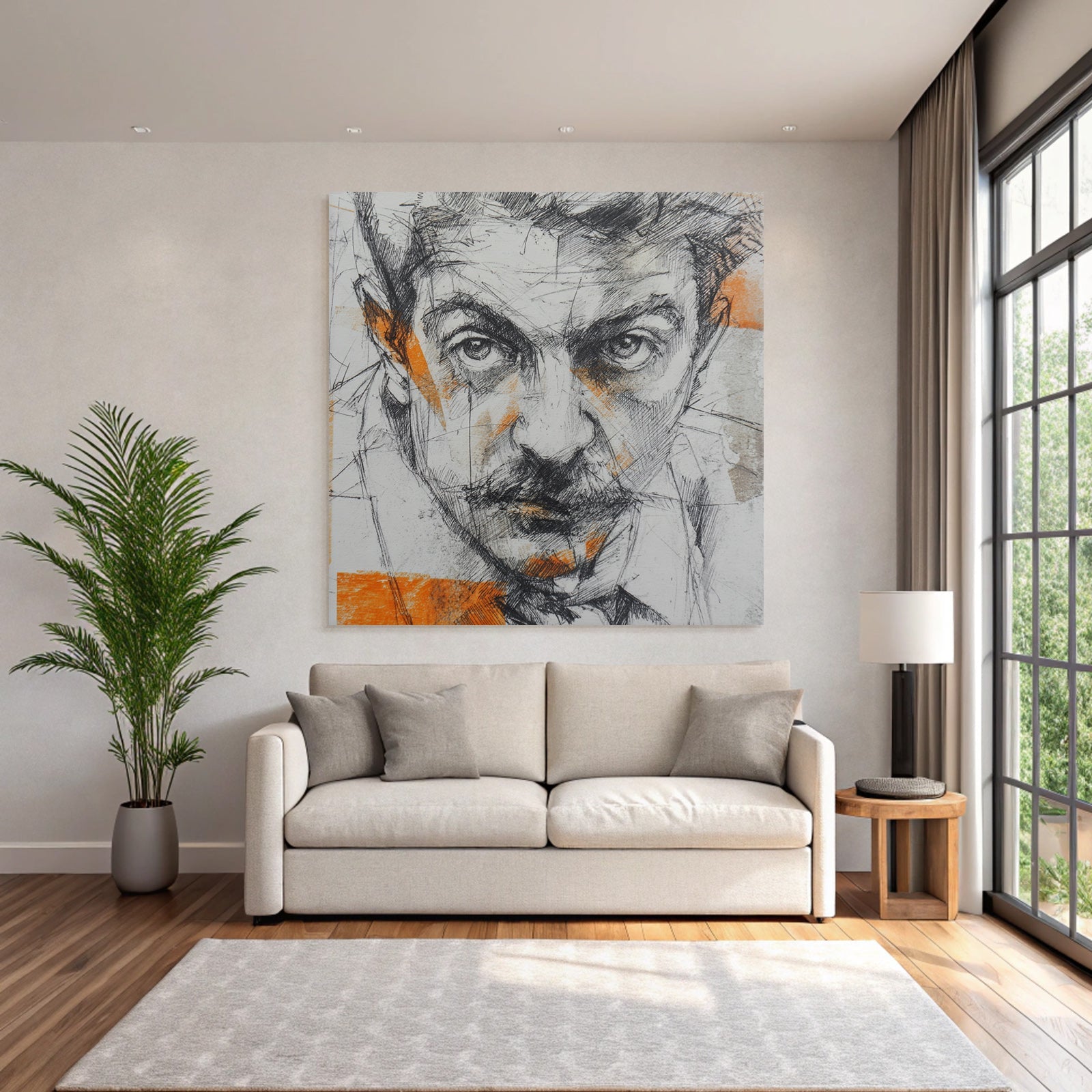 Stylized Artistic Portrait With Linear Work And Expressive Eyes