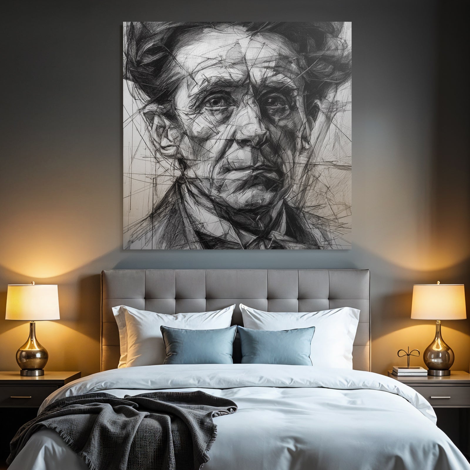 Stylisierte Portrait Gemälde Mit Detailreicher Linienarbeit Und Schattierung