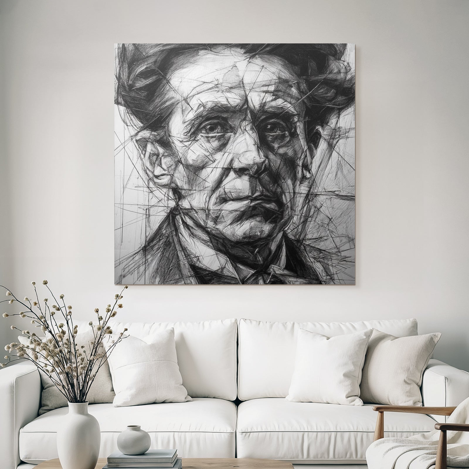 Stylisierte Portrait Gemälde Mit Detailreicher Linienarbeit Und Schattierung