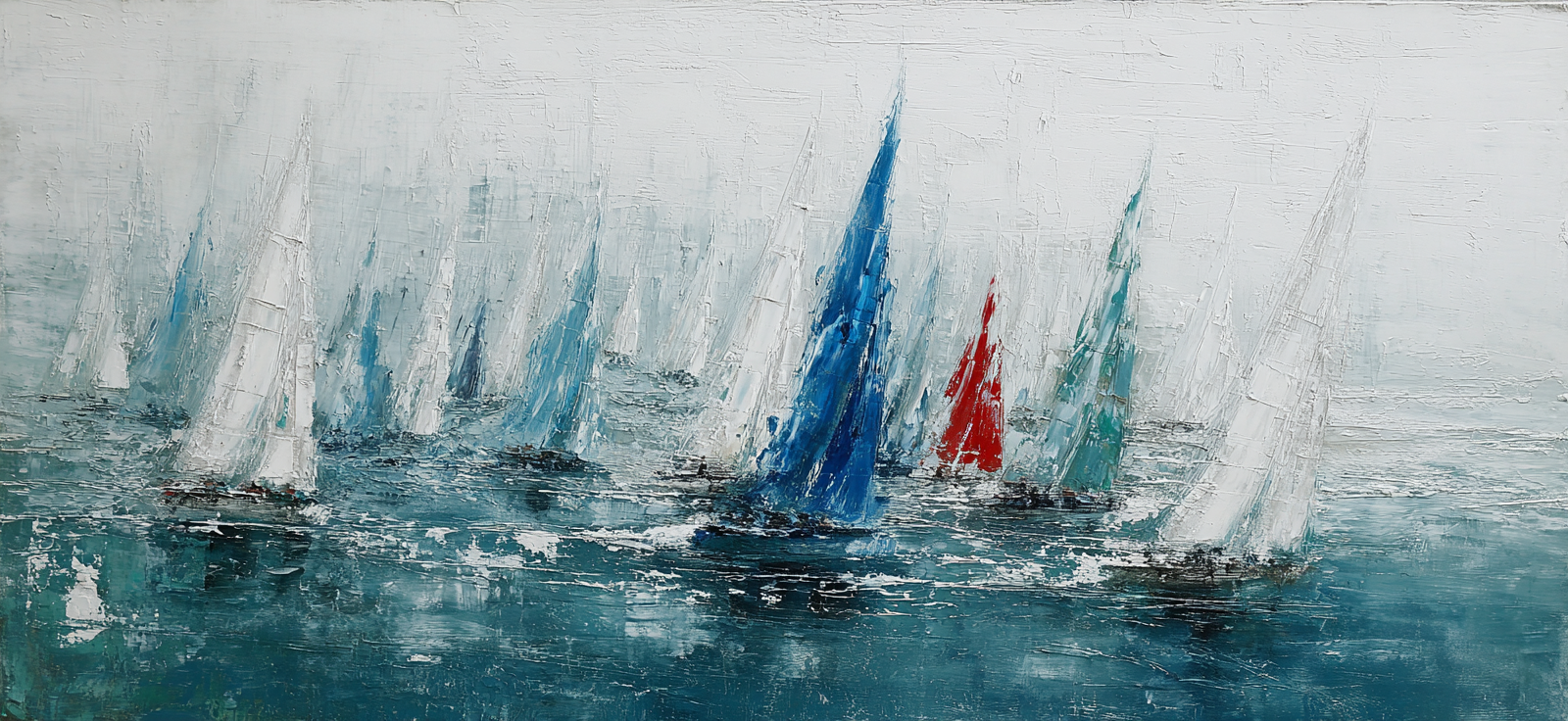 Segelboote Im Nebel Rotes Segel Meereslandschaft | Boote und Schiffe | Mobilitaet und Technik