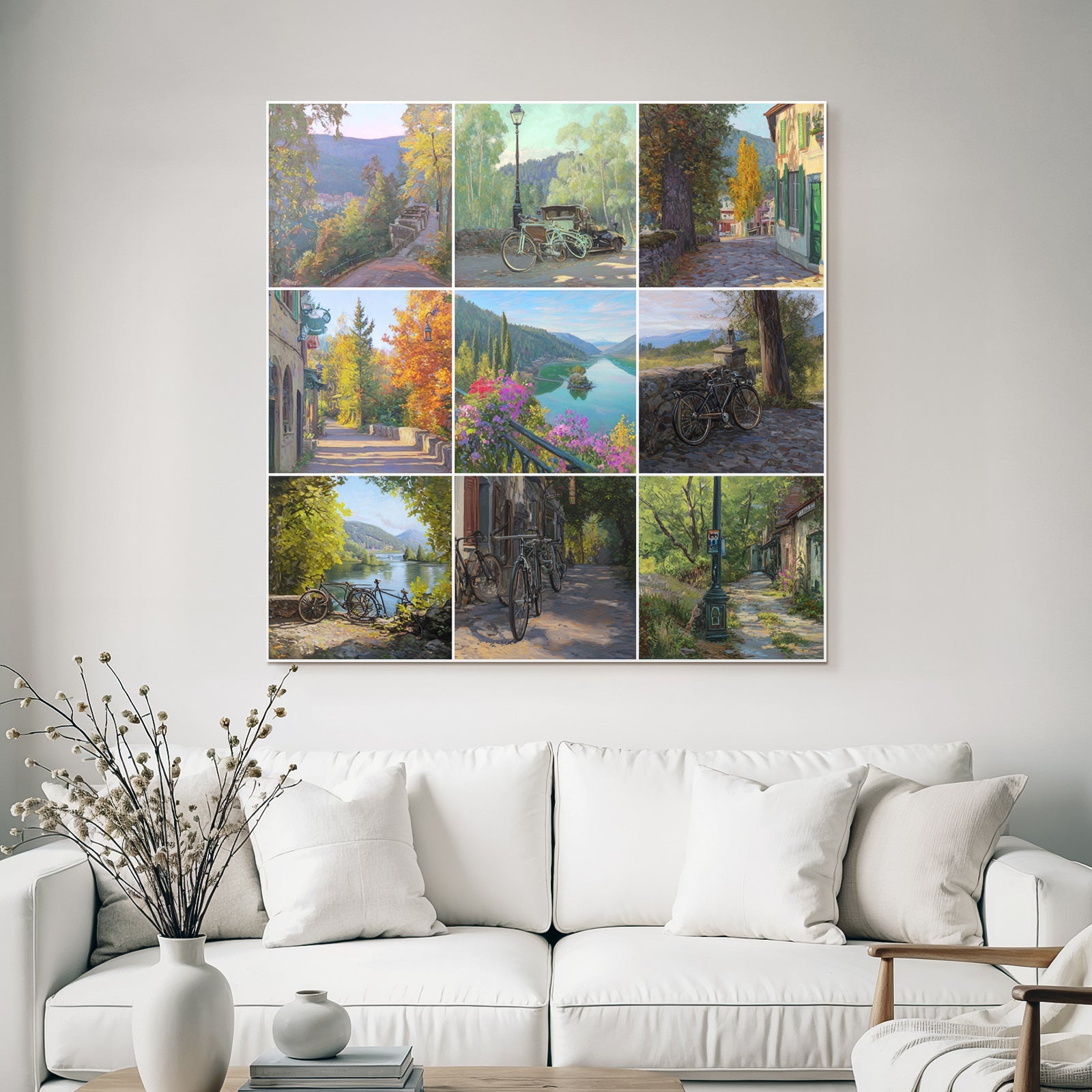 Serene Landscapes Bicycles And Charming Streets Collage