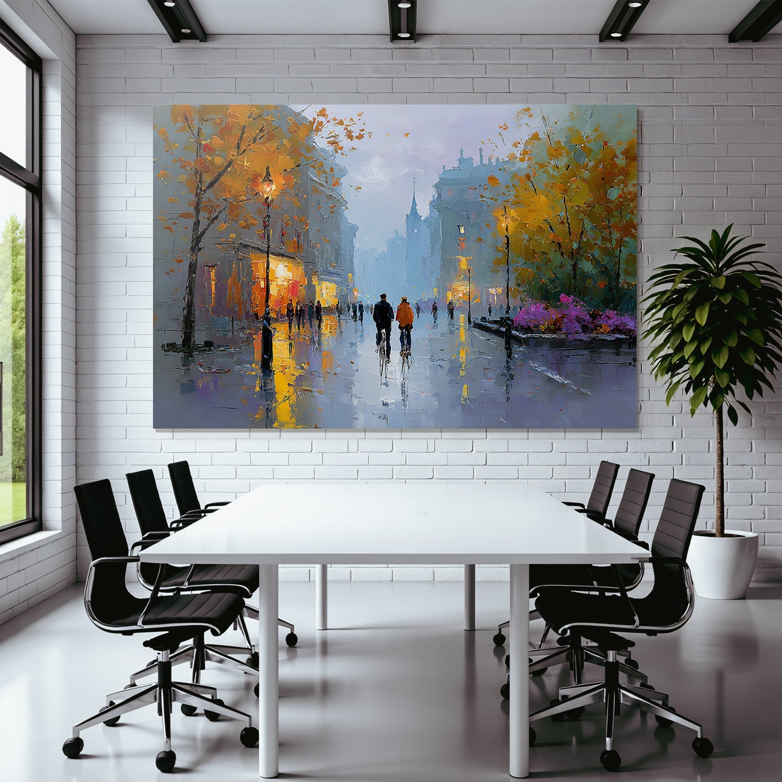 City Scenes Rainy Day With Colorful Trees And Warm Lights