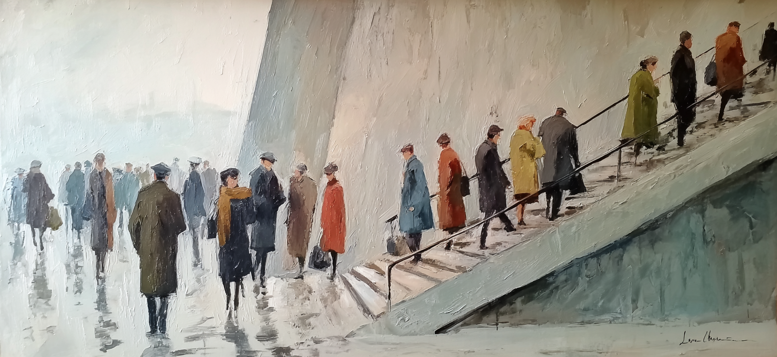 Stassenleben Impressionistisch Malerei Menschen Mit Overcoats | U Bahn und Architektur im Verkehrskontext | Mobilitaet und Technik