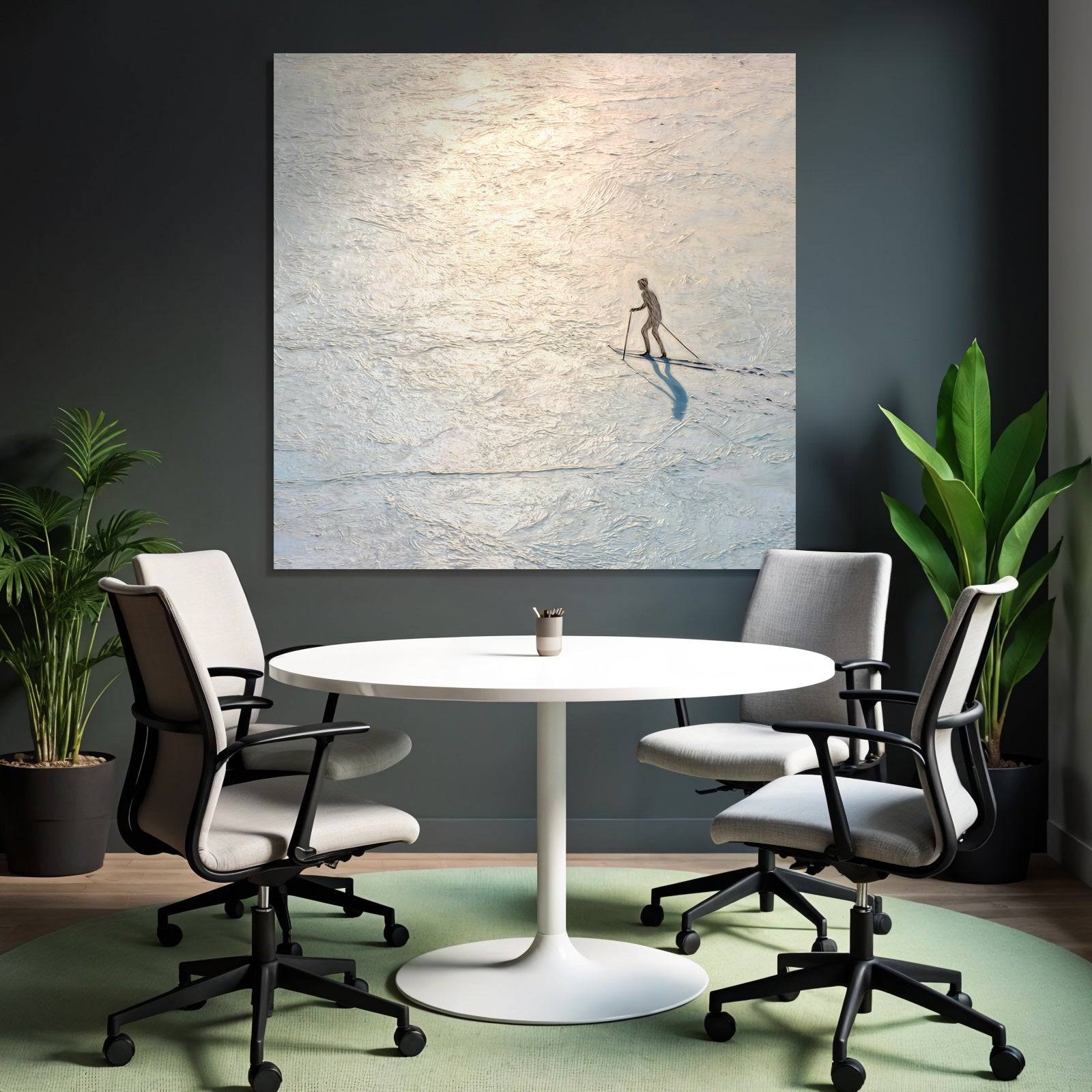 Skier on a mirrored surface