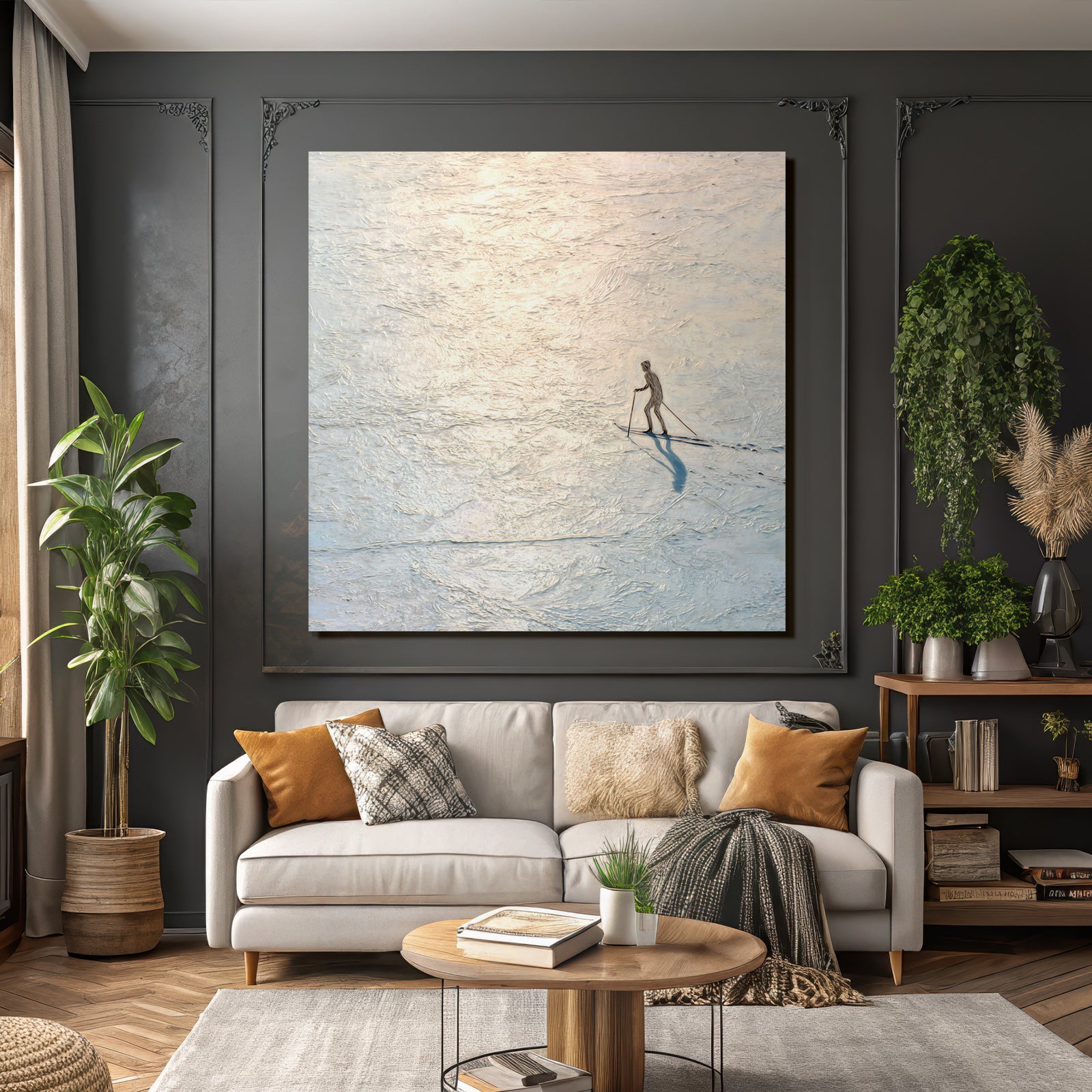 Skier on a mirrored surface