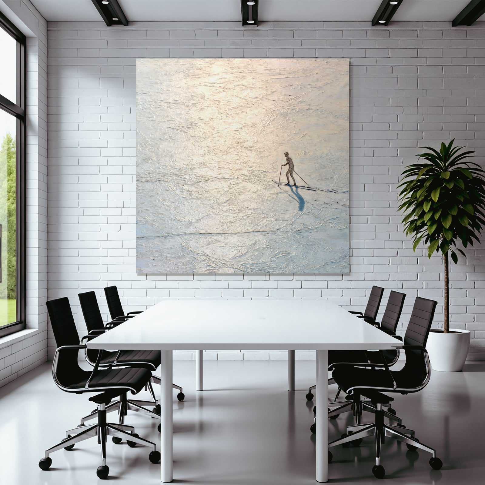 Skier on a mirrored surface
