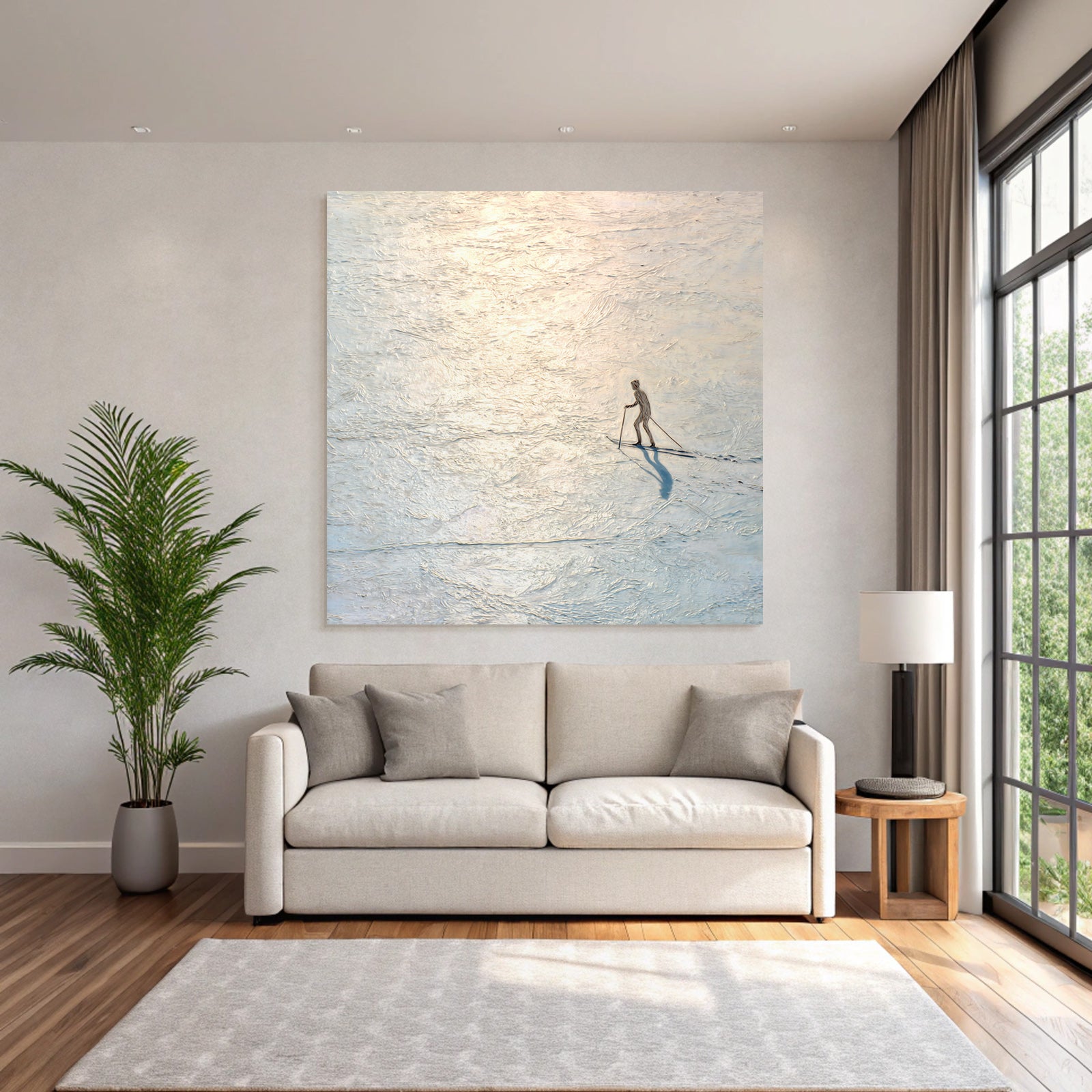 Skier on a mirrored surface