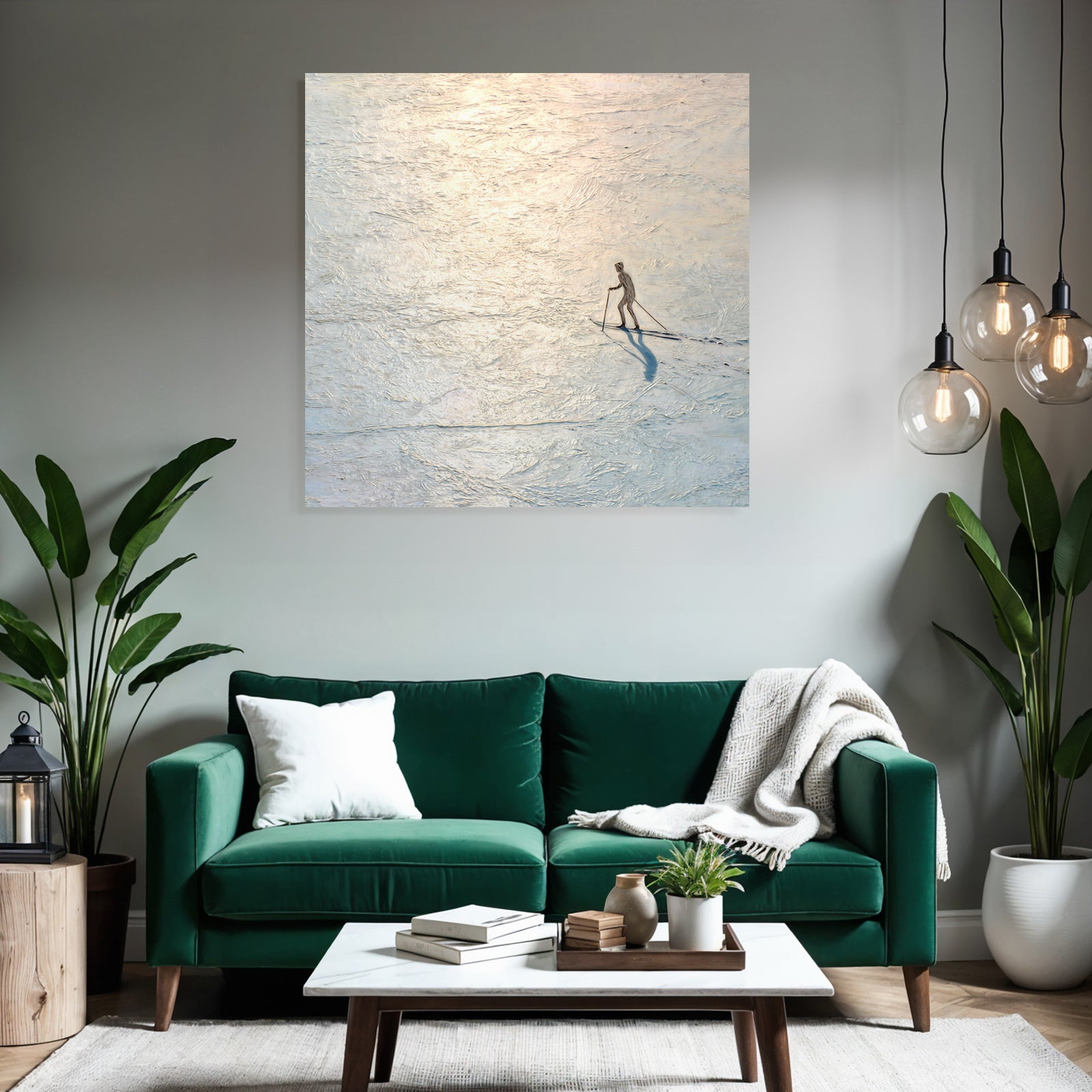 Skier on a mirrored surface