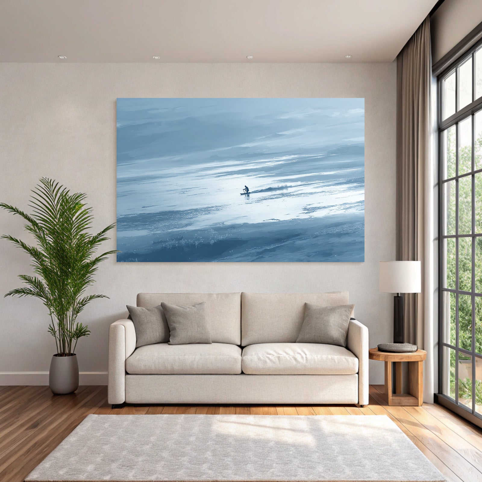 Surfer Rides Wave In Calm Ocean