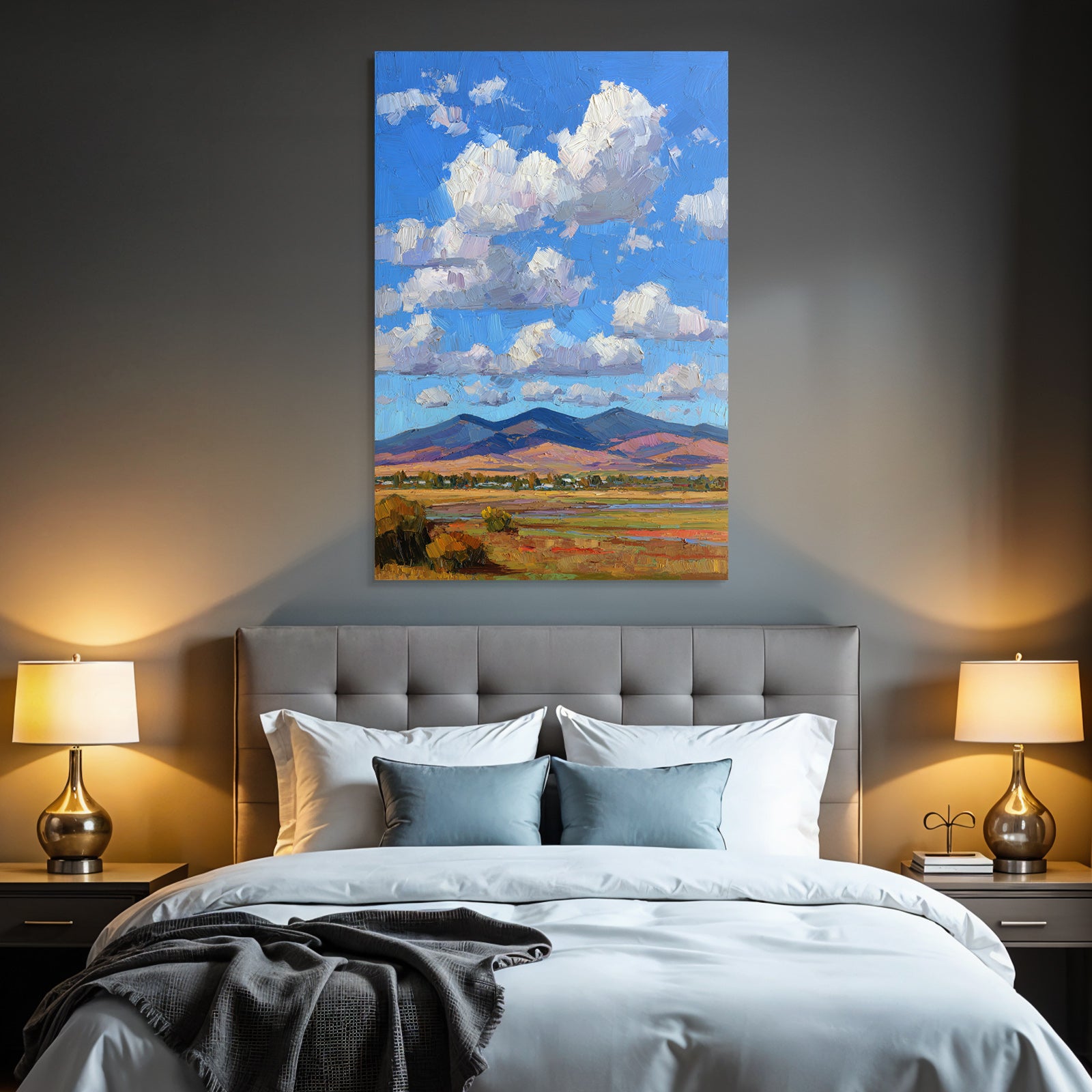 Impressionistische Landschaft Mit Rollenden Hügeln Grünen Wiesen Und Buntem Himmel