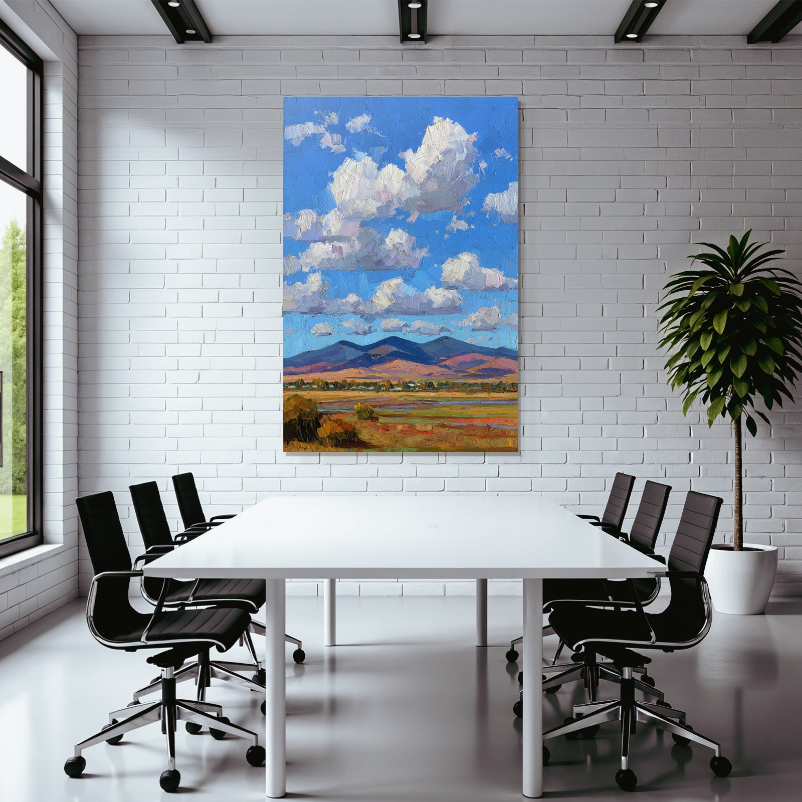 Impressionistische Landschaft Mit Rollenden Hügeln Grünen Wiesen Und Buntem Himmel