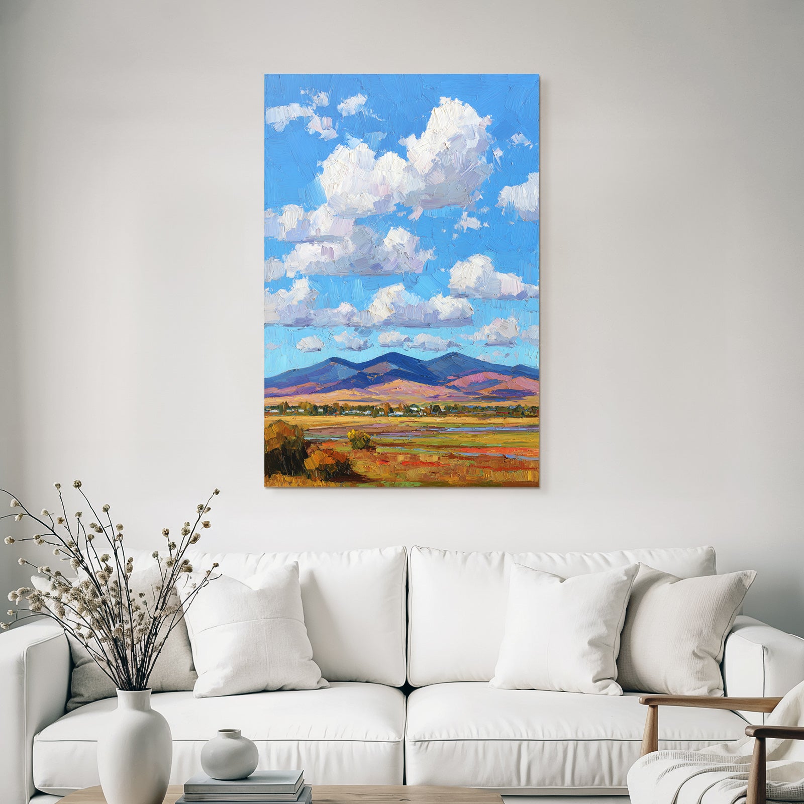 Impressionistische Landschaft Mit Rollenden Hügeln Grünen Wiesen Und Buntem Himmel