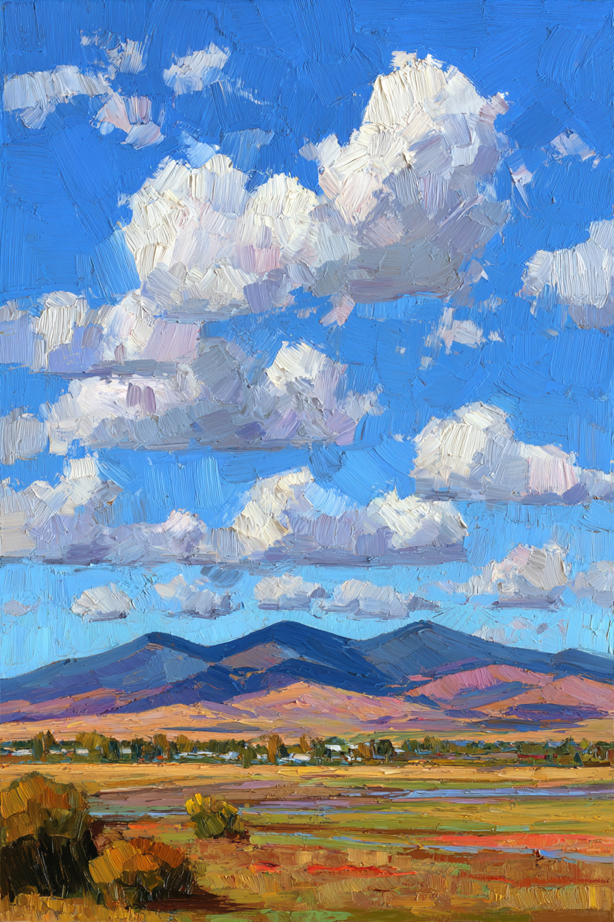 Impressionistische Landschaft Mit Rollenden Hügeln Grünen Wiesen Und Buntem Himmel | Himmel und Wolken | Natur