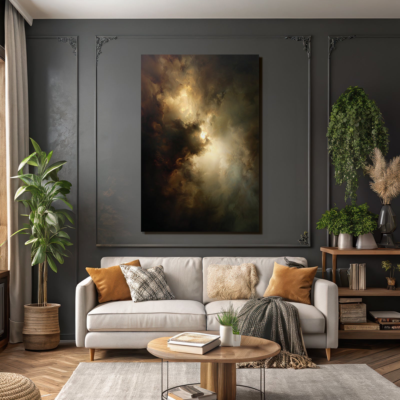 Schwebende Kosmische Nebelwolken Im Lichtspiel