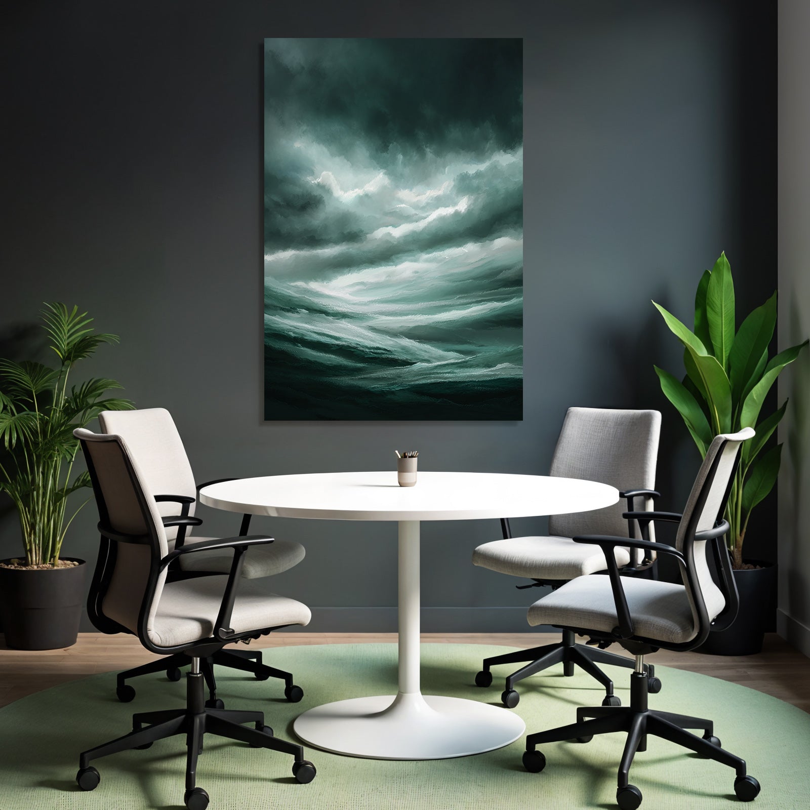 Stormy Sea Under Dark Thunderstorm Sky