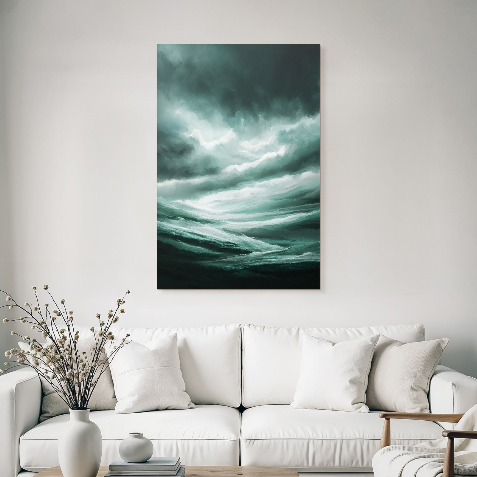 Stormy Sea Under Dark Thunderstorm Sky