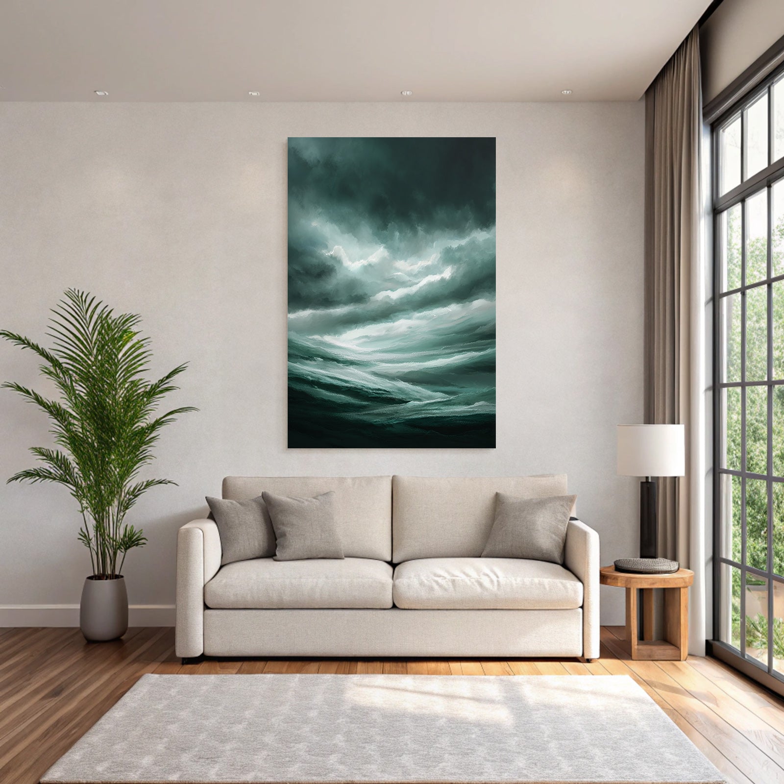 Stormy Sea Under Dark Thunderstorm Sky