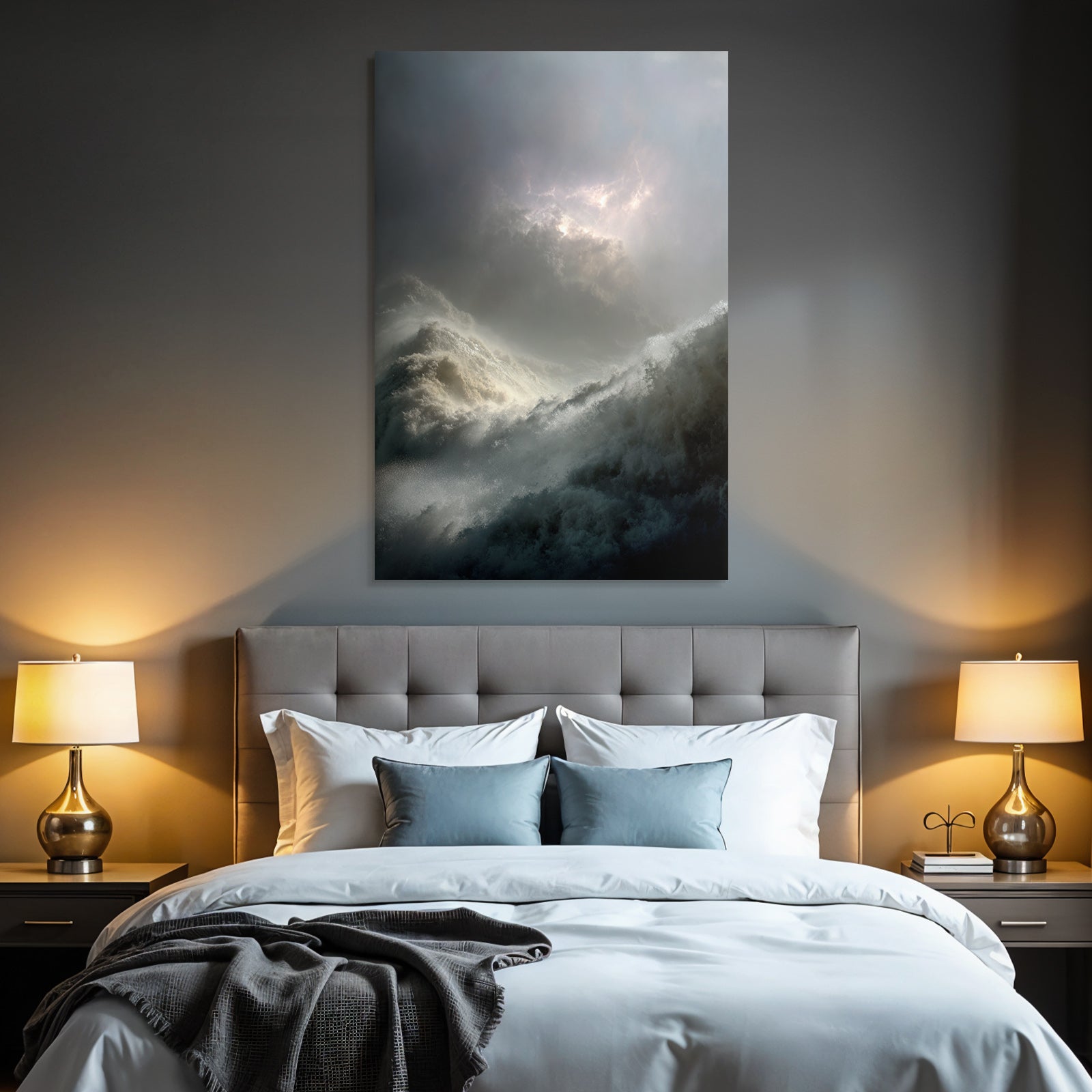Storm Sea Wild Waves Under Thunderstorm Sky