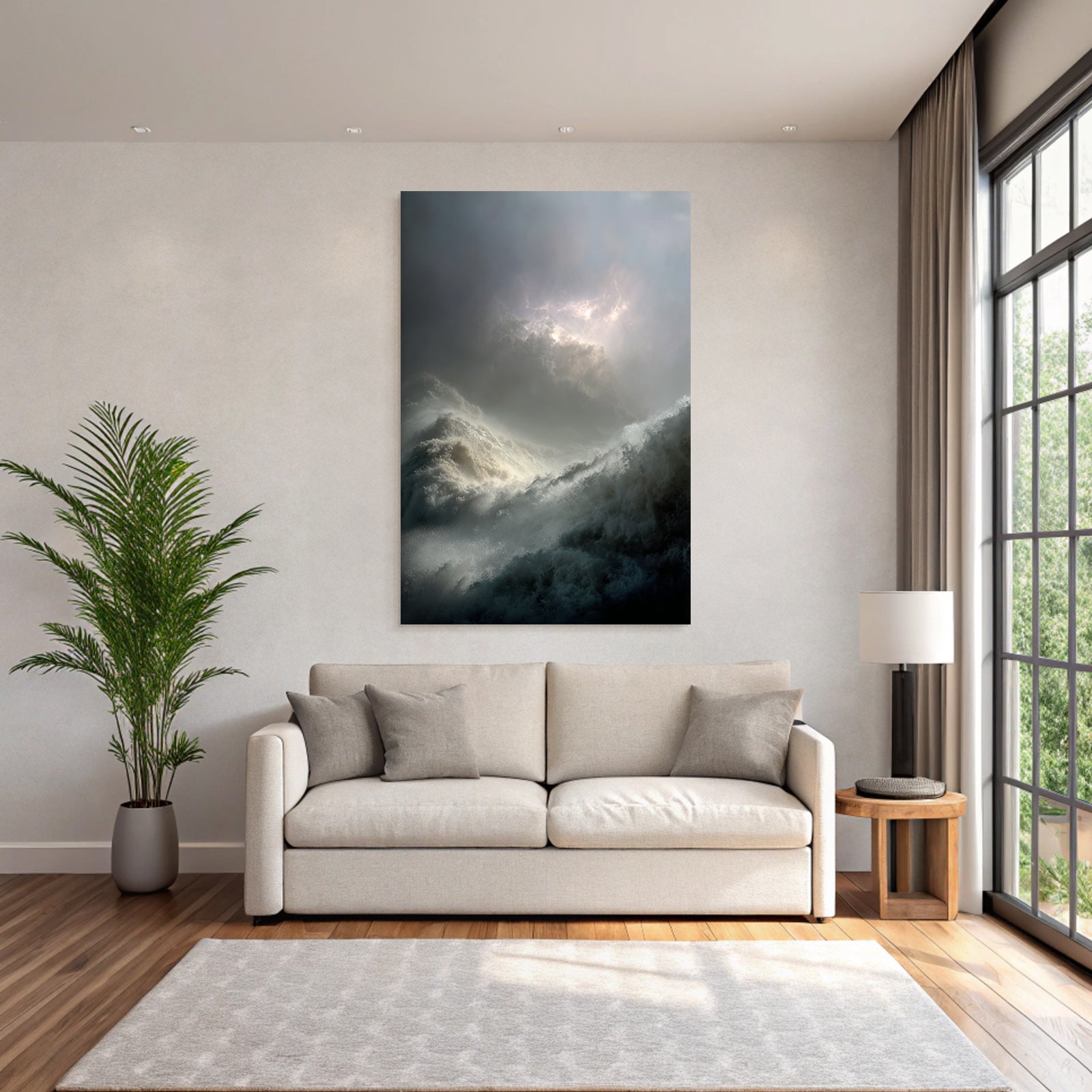 Storm Sea Wild Waves Under Thunderstorm Sky