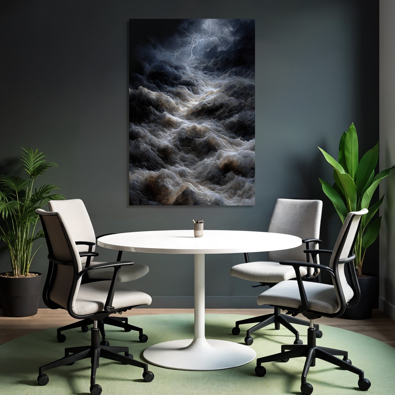 Stormy sea with dramatic waves and lightning