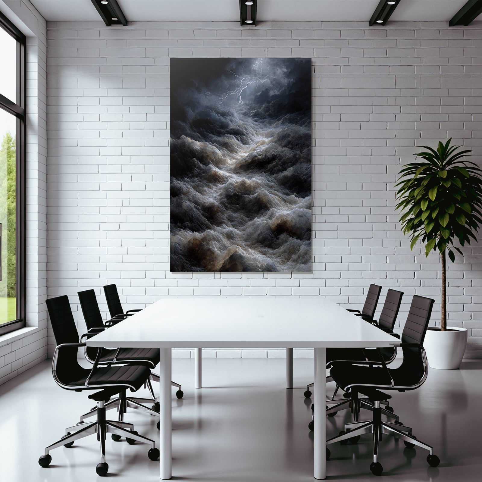 Stormy sea with dramatic waves and lightning