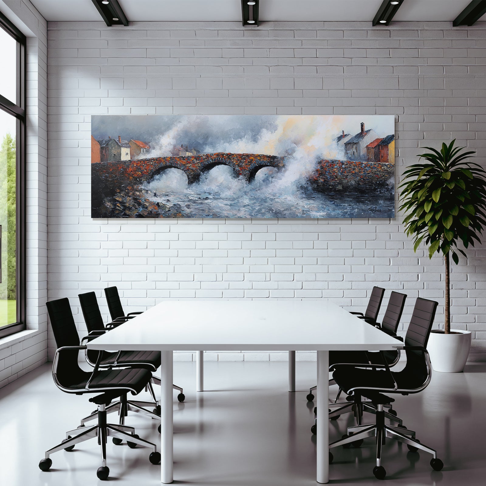 Steinbrücke Über Stürmische Wellen Im Impressionistischen Stil