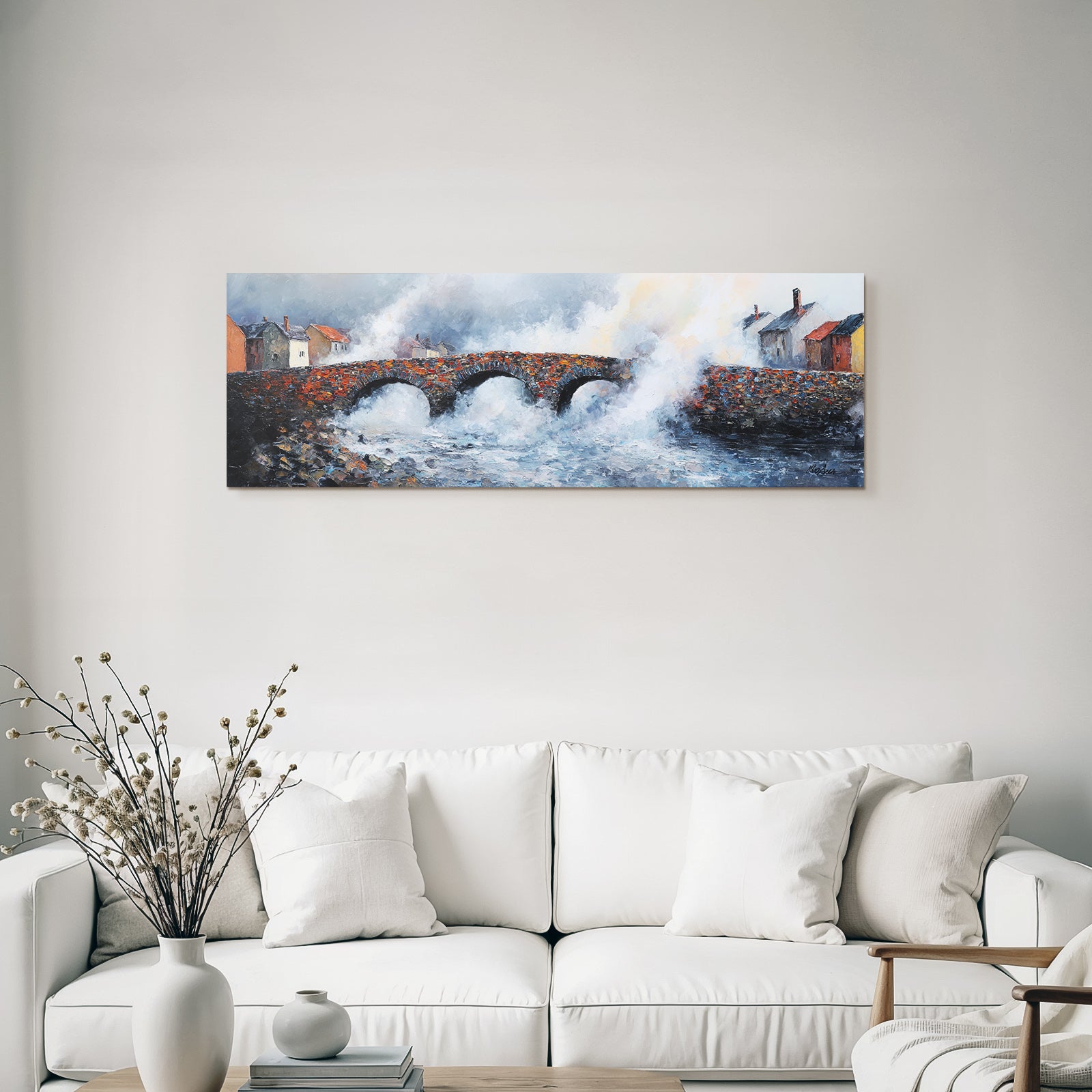 Steinbrücke Über Stürmische Wellen Im Impressionistischen Stil