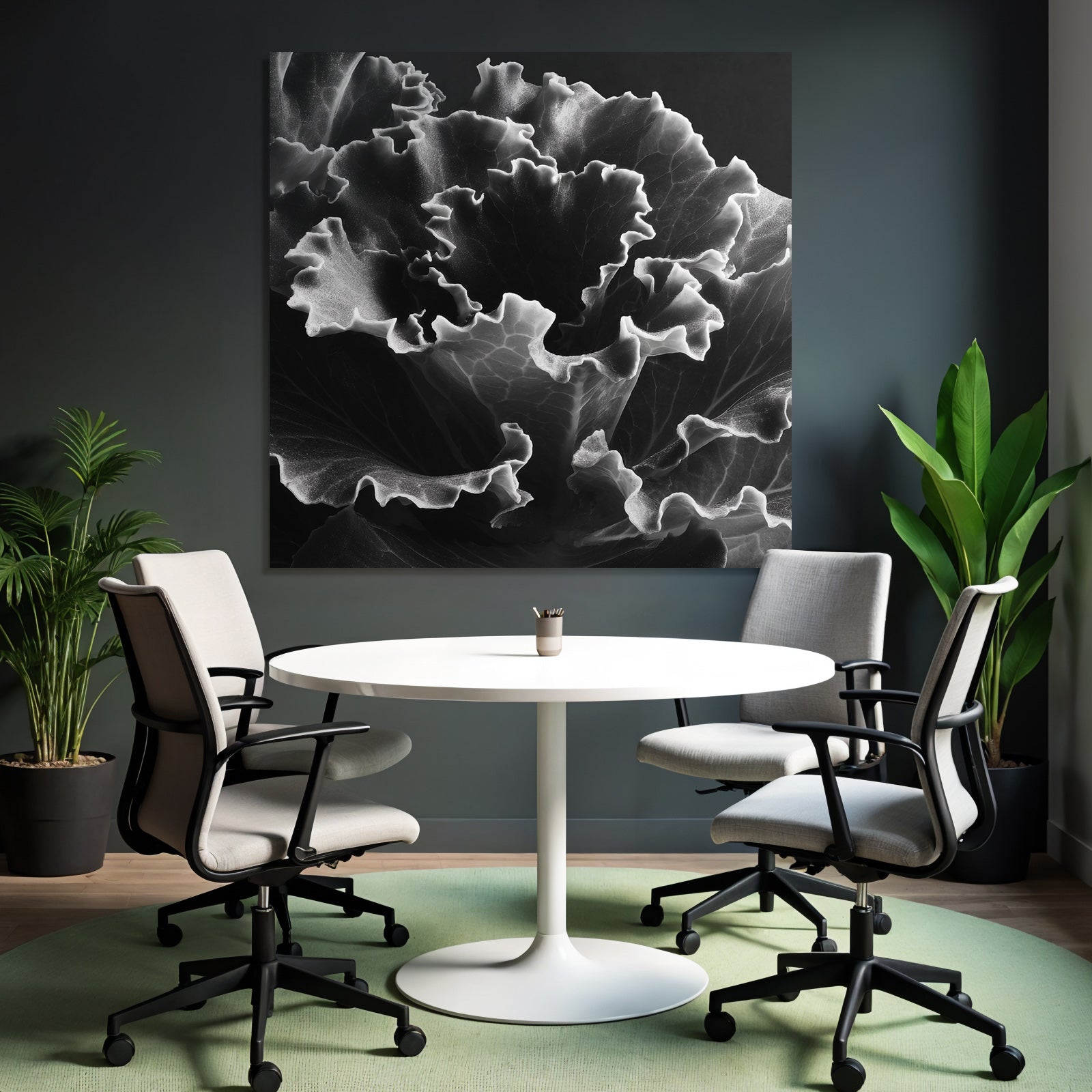 Schwarz Weiss Nahaufnahme Eines Blattes Mit Gekräuselten Randstrukturen