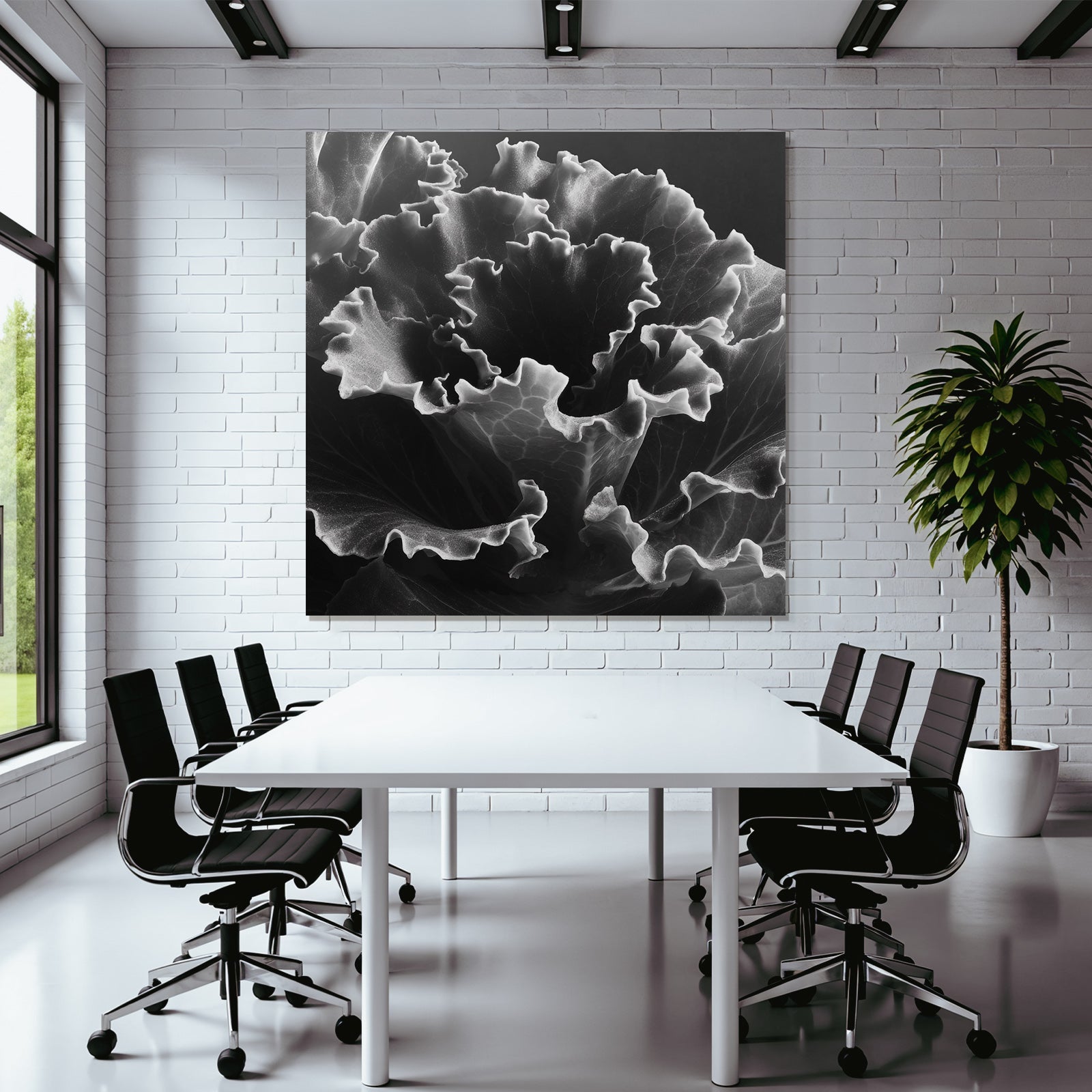 Schwarz Weiss Nahaufnahme Eines Blattes Mit Gekräuselten Randstrukturen