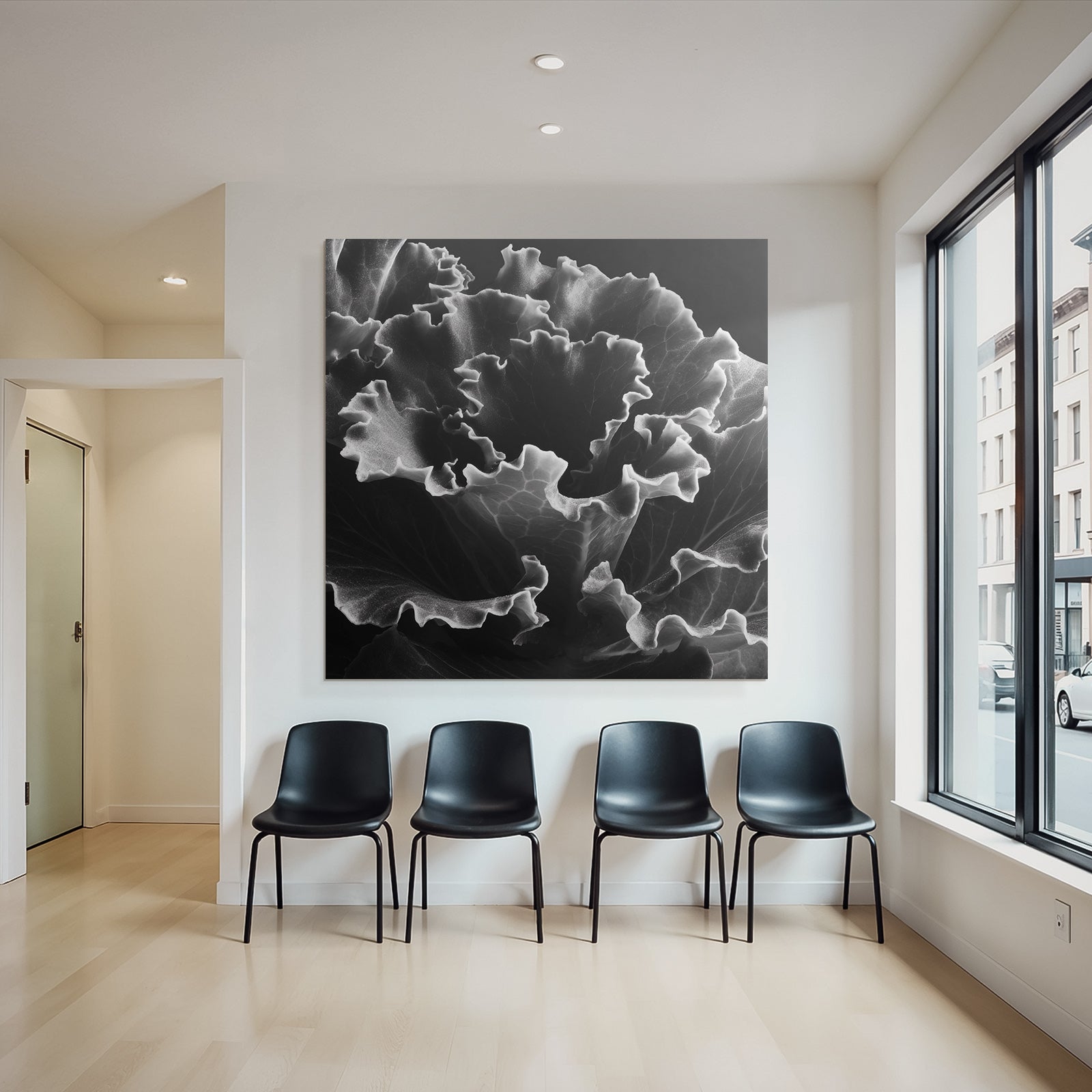 Schwarz Weiss Nahaufnahme Eines Blattes Mit Gekräuselten Randstrukturen