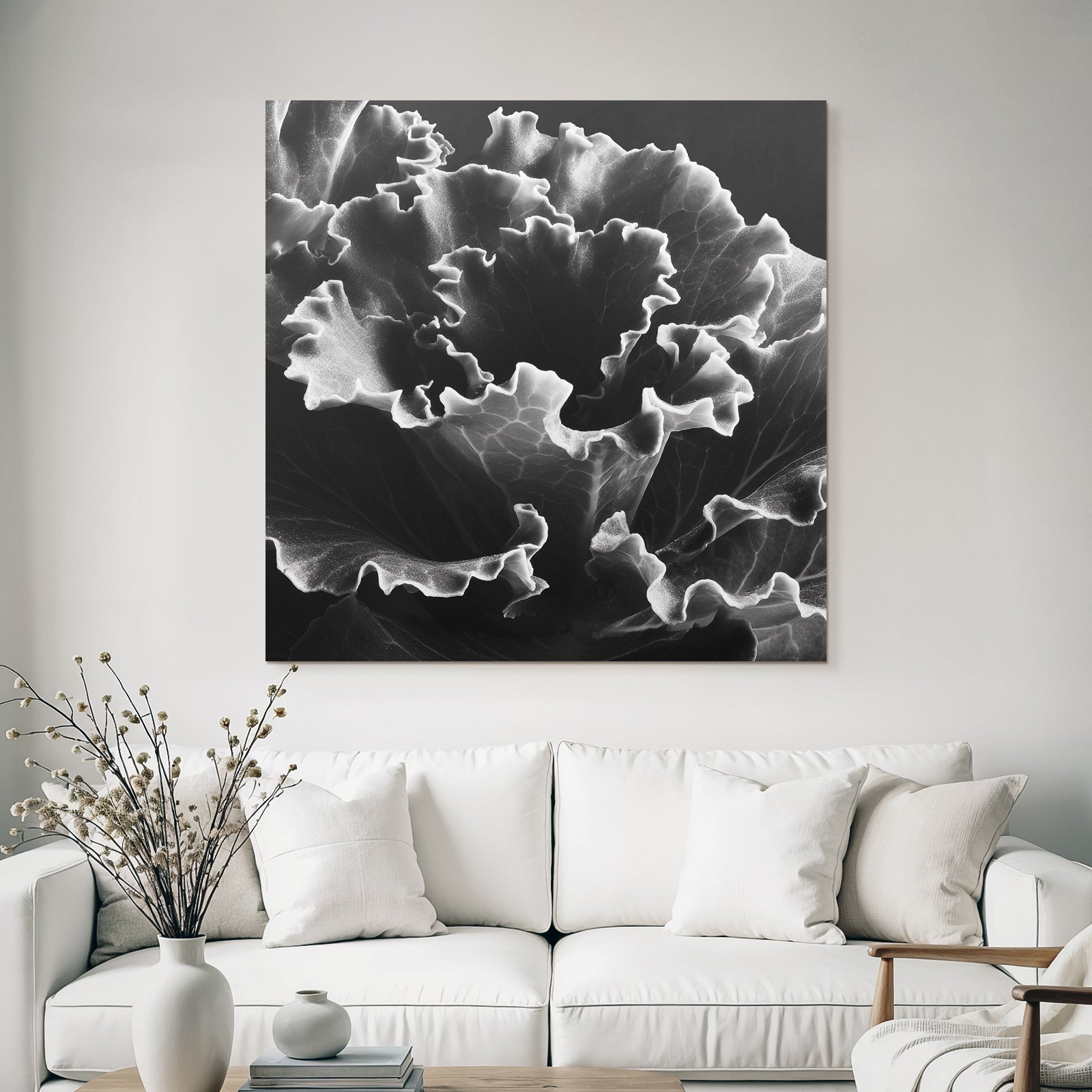 Schwarz Weiss Nahaufnahme Eines Blattes Mit Gekräuselten Randstrukturen