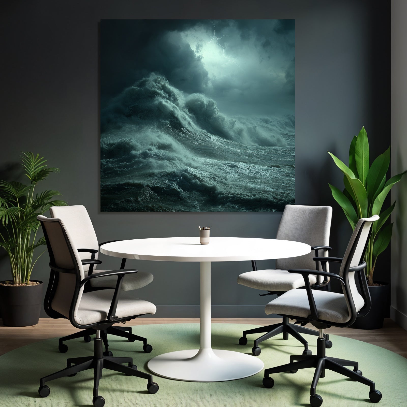 Stormy Sea With Roaring Waves And Lightning