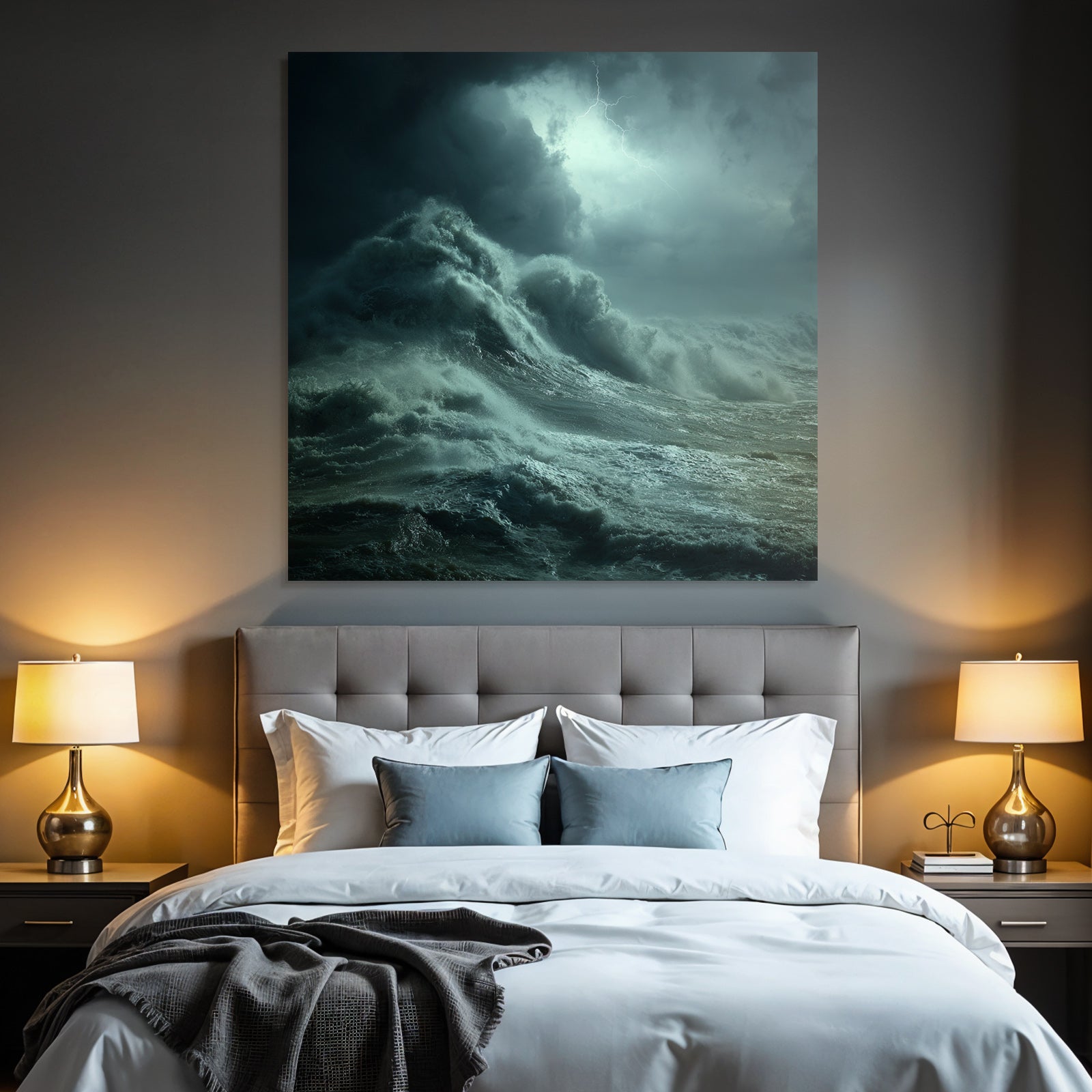 Stormy Sea With Roaring Waves And Lightning