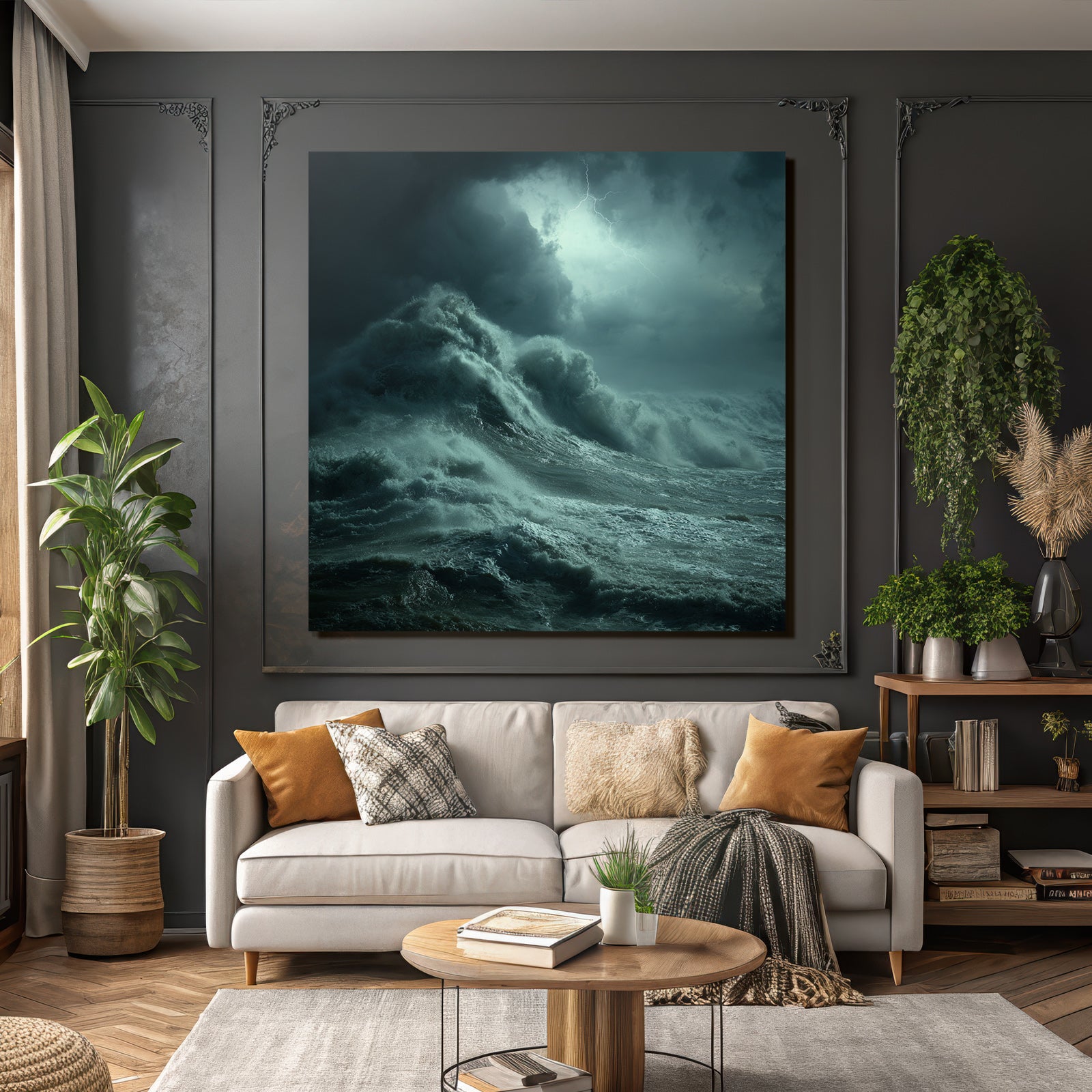Stormy Sea With Roaring Waves And Lightning