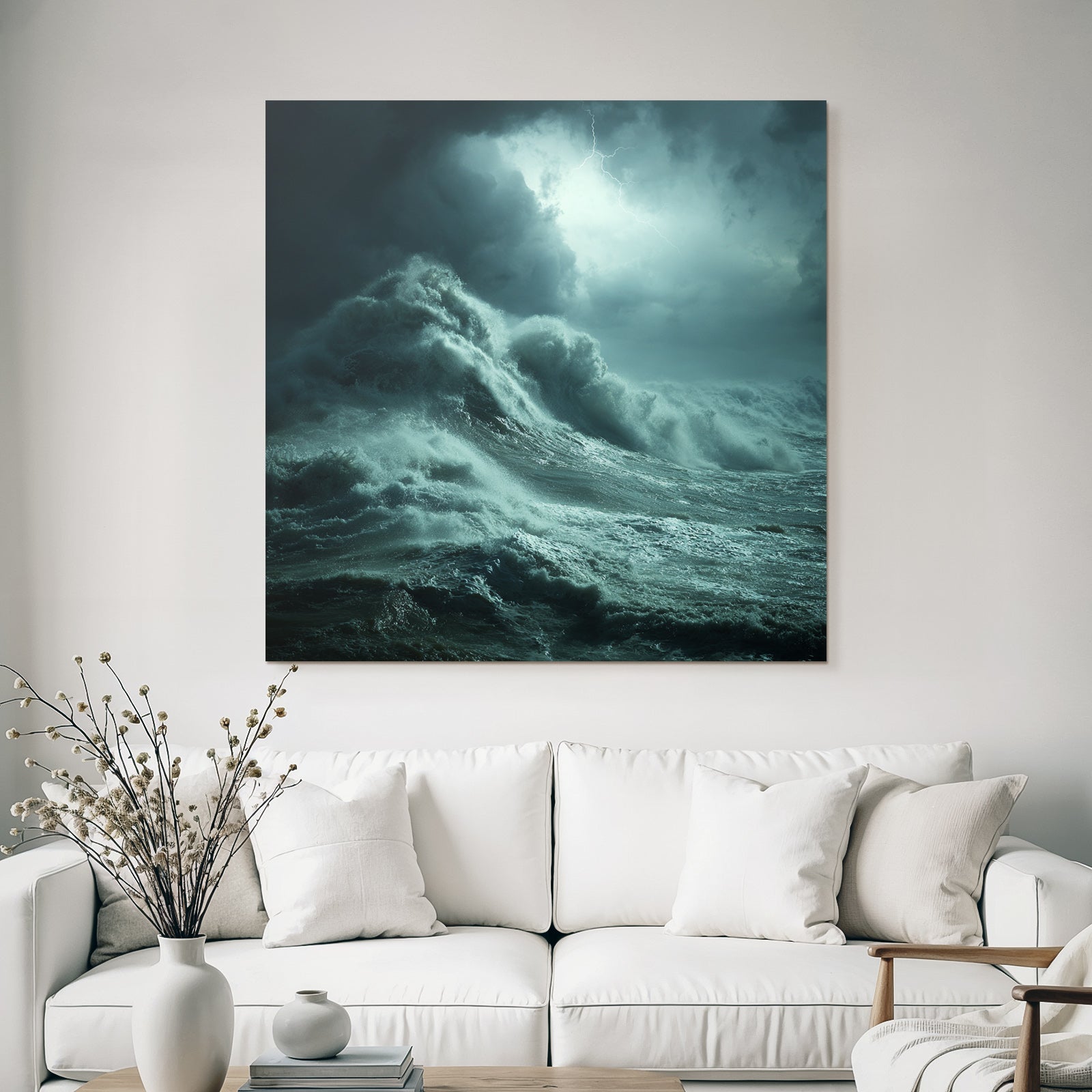 Stormy Sea With Roaring Waves And Lightning