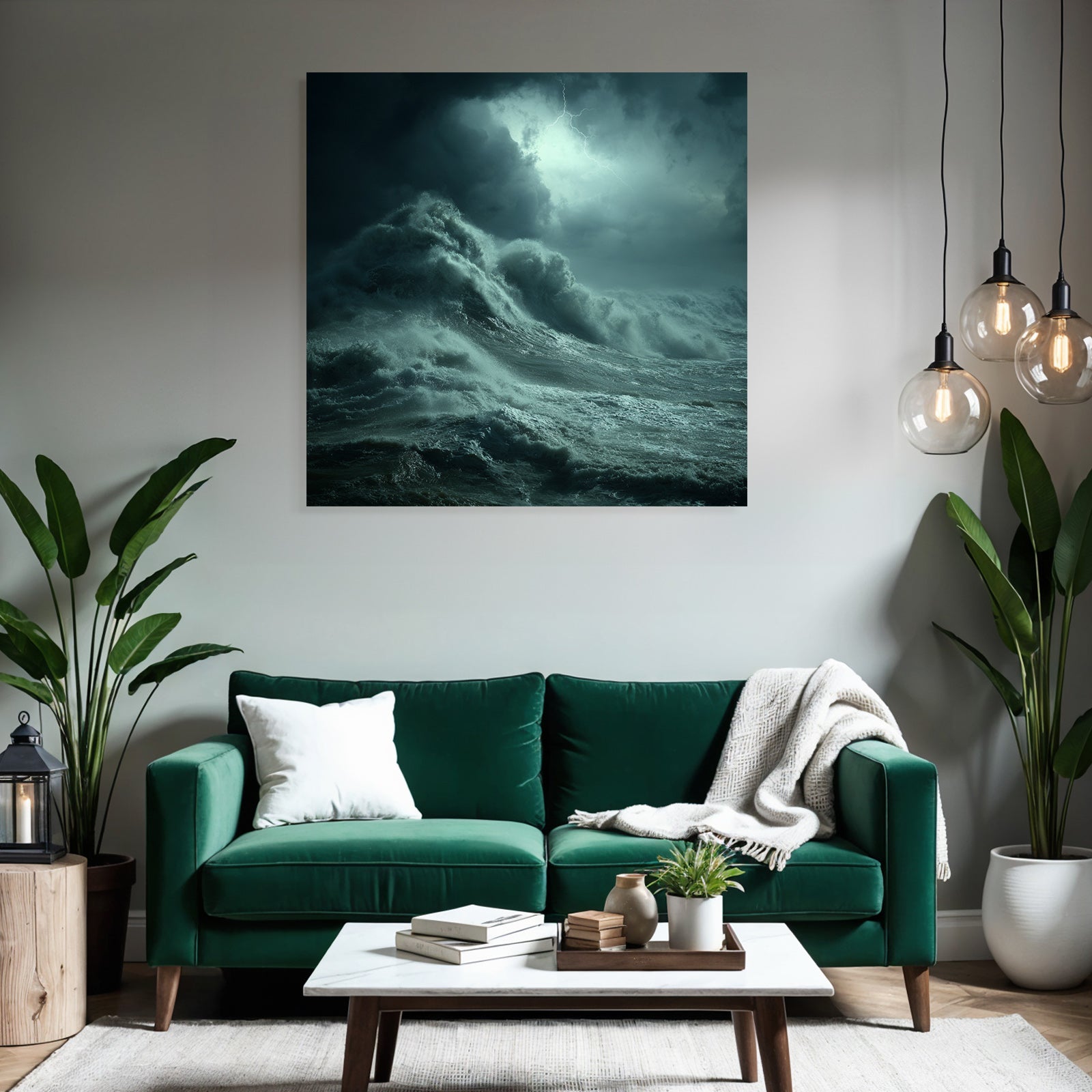 Stormy Sea With Roaring Waves And Lightning