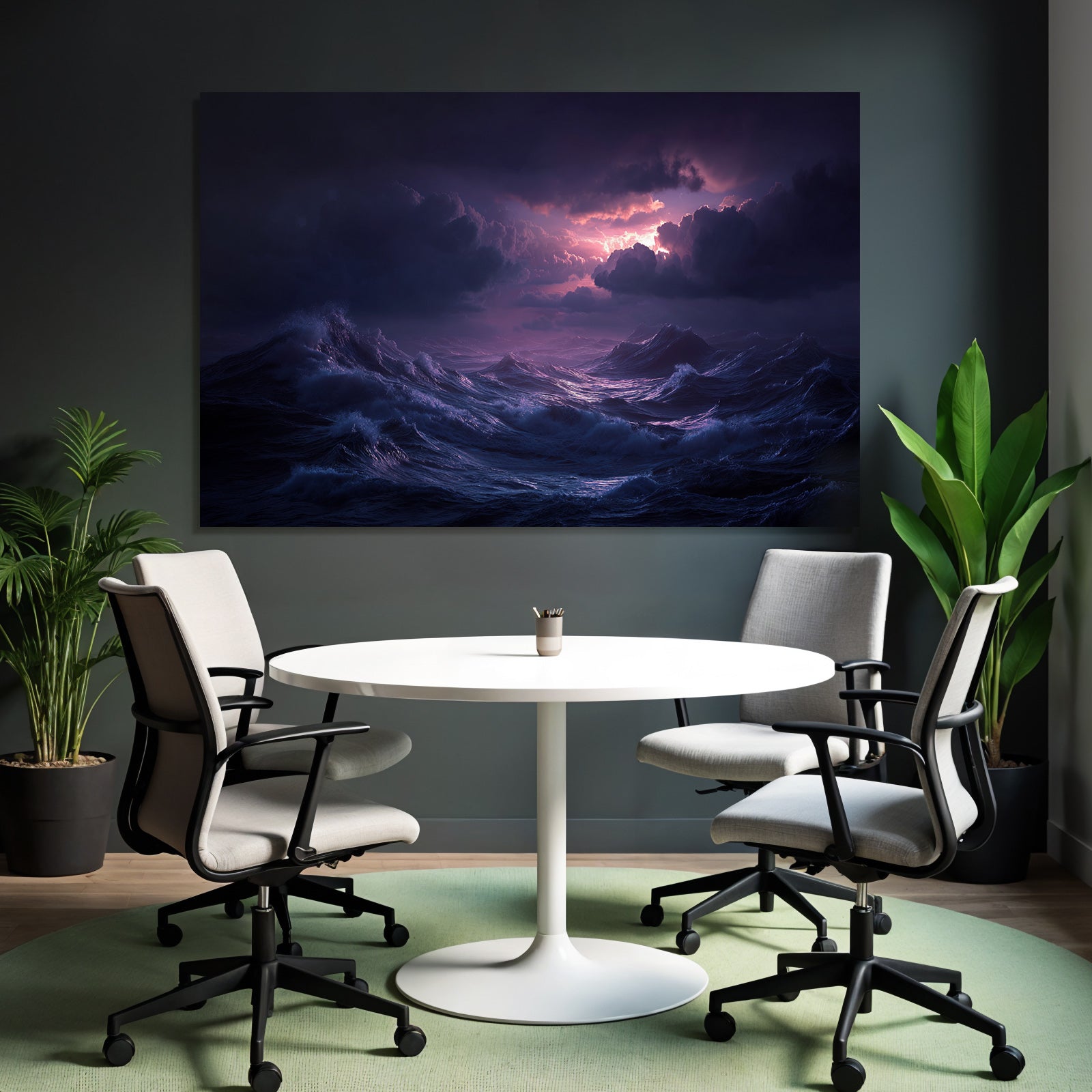 Stormy Sea Under Dark Sky Near Sunset