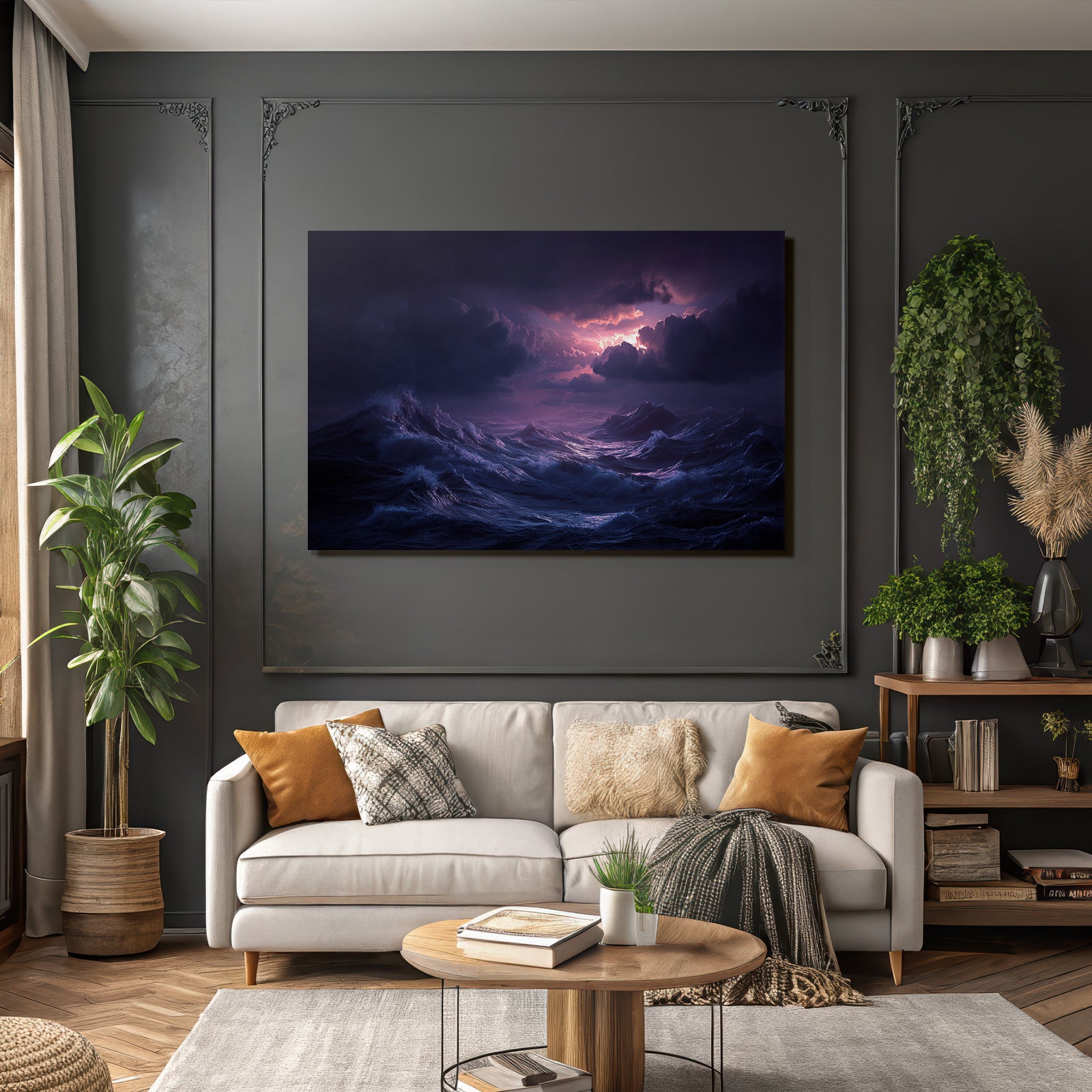 Stormy Sea Under Dark Sky Near Sunset
