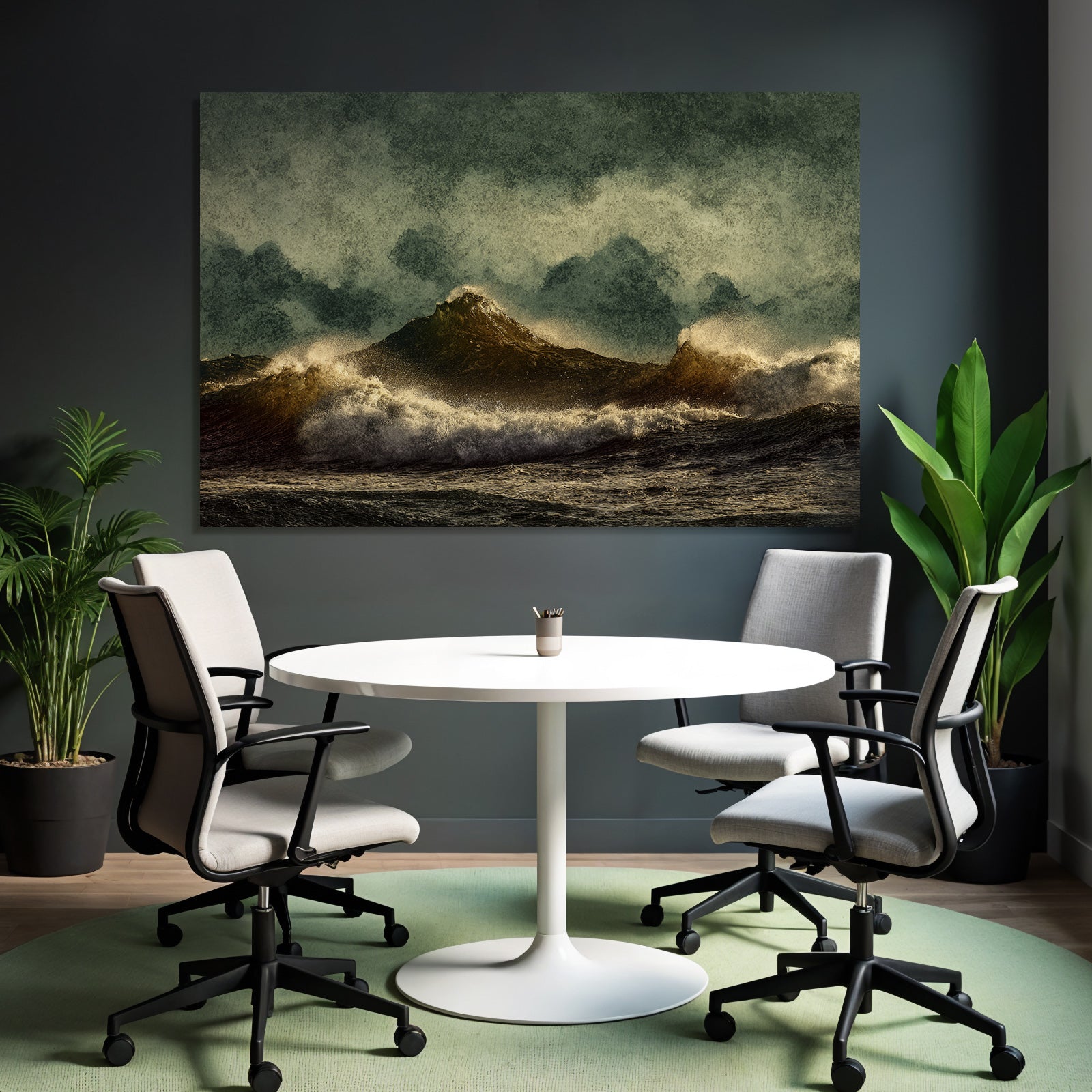 Stormy sea with high waves and rugged islands