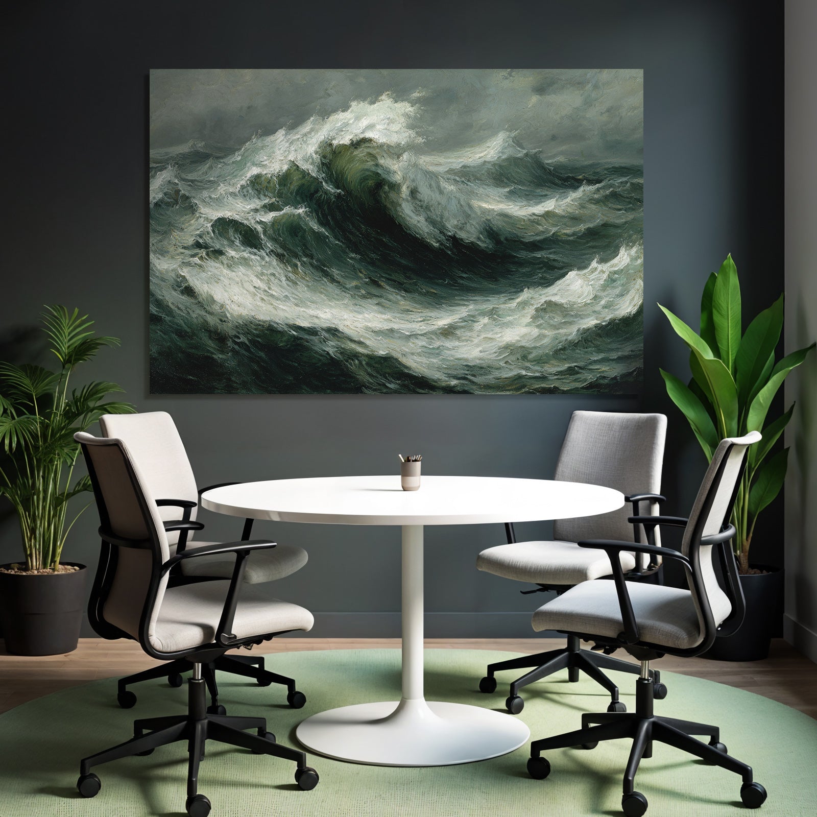Stormy sea with whitecaps and dark cloudy sky
