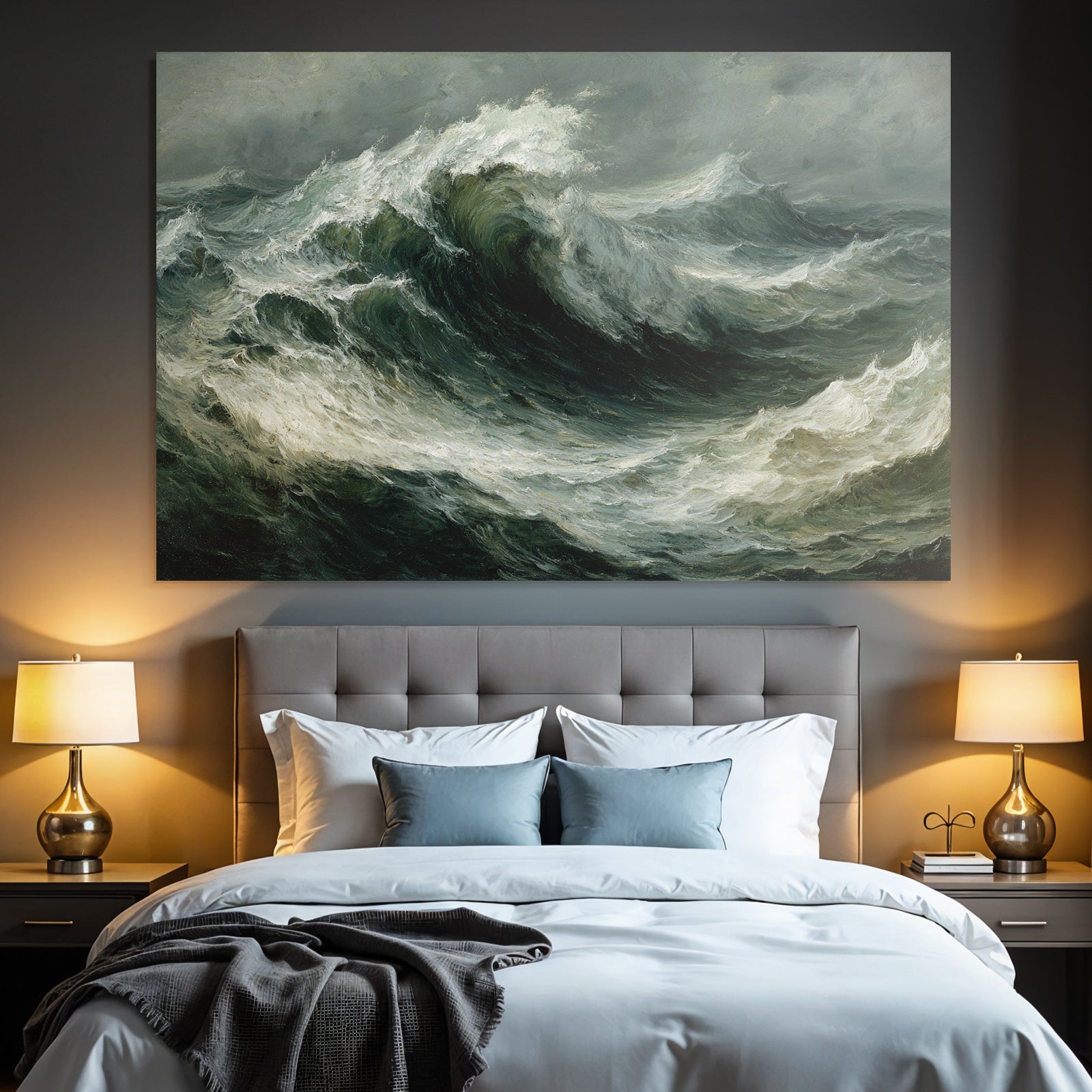 Stormy sea with whitecaps and dark cloudy sky