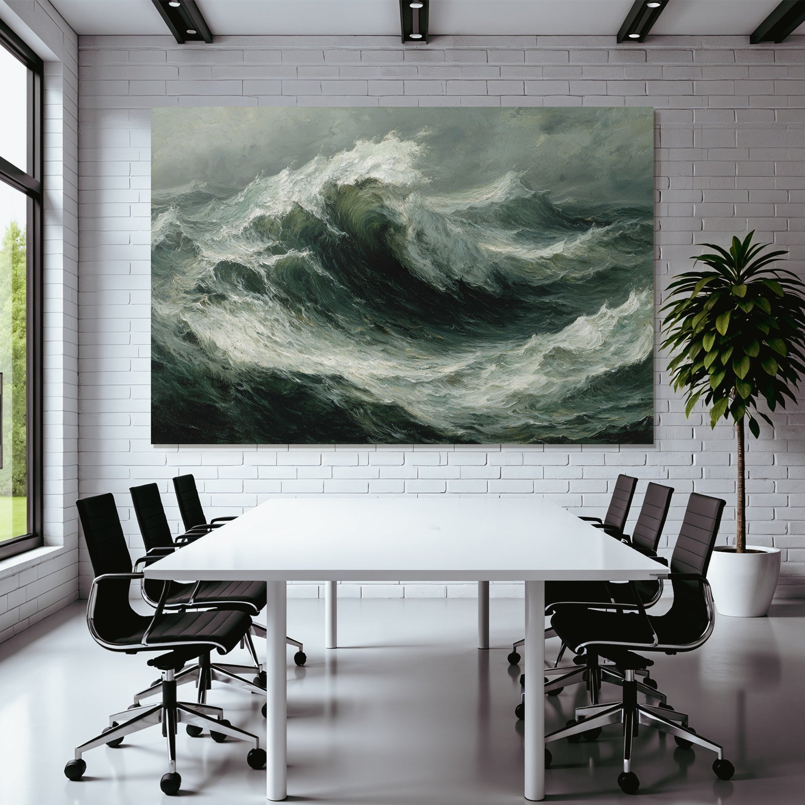 Stormy sea with whitecaps and dark cloudy sky