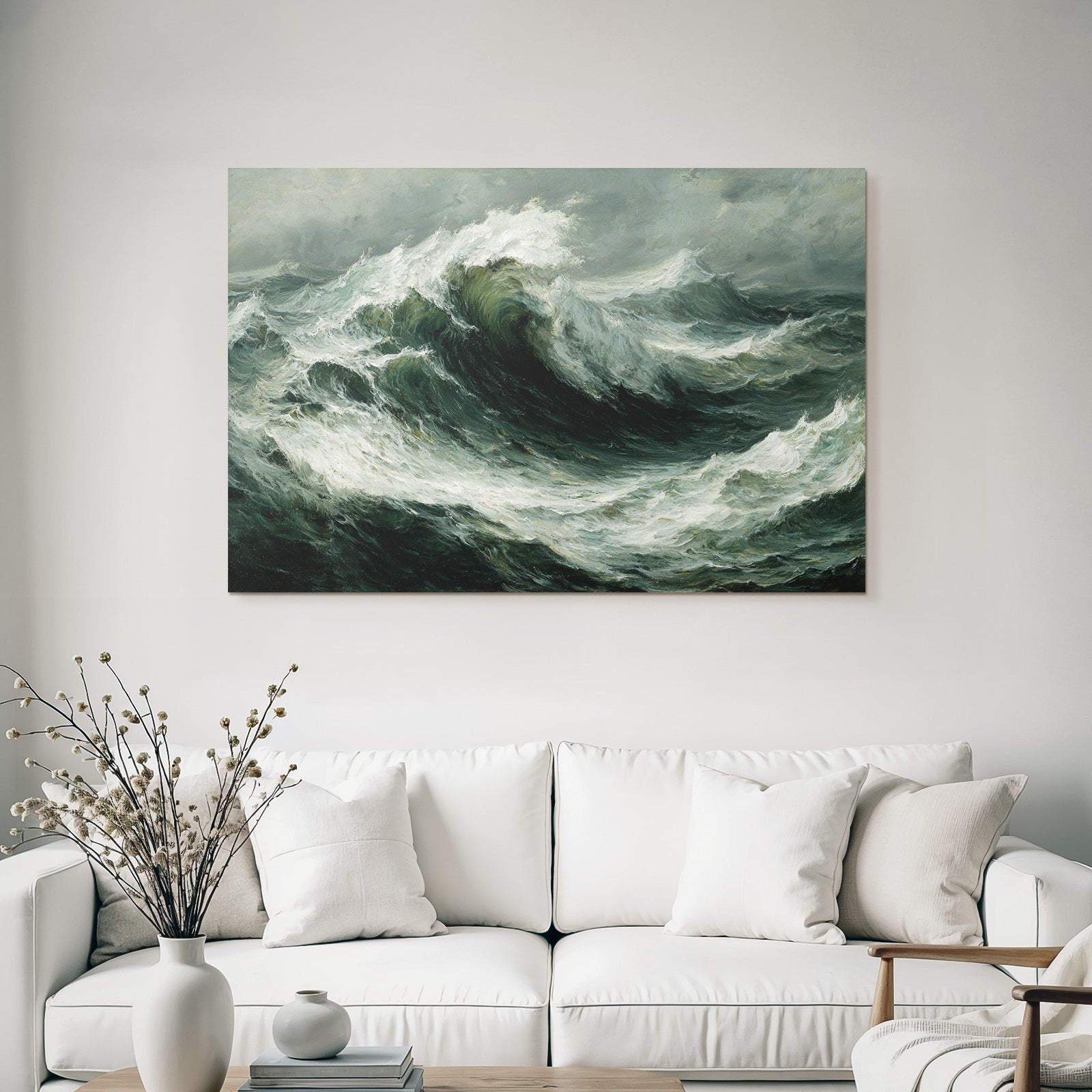 Stormy sea with whitecaps and dark cloudy sky