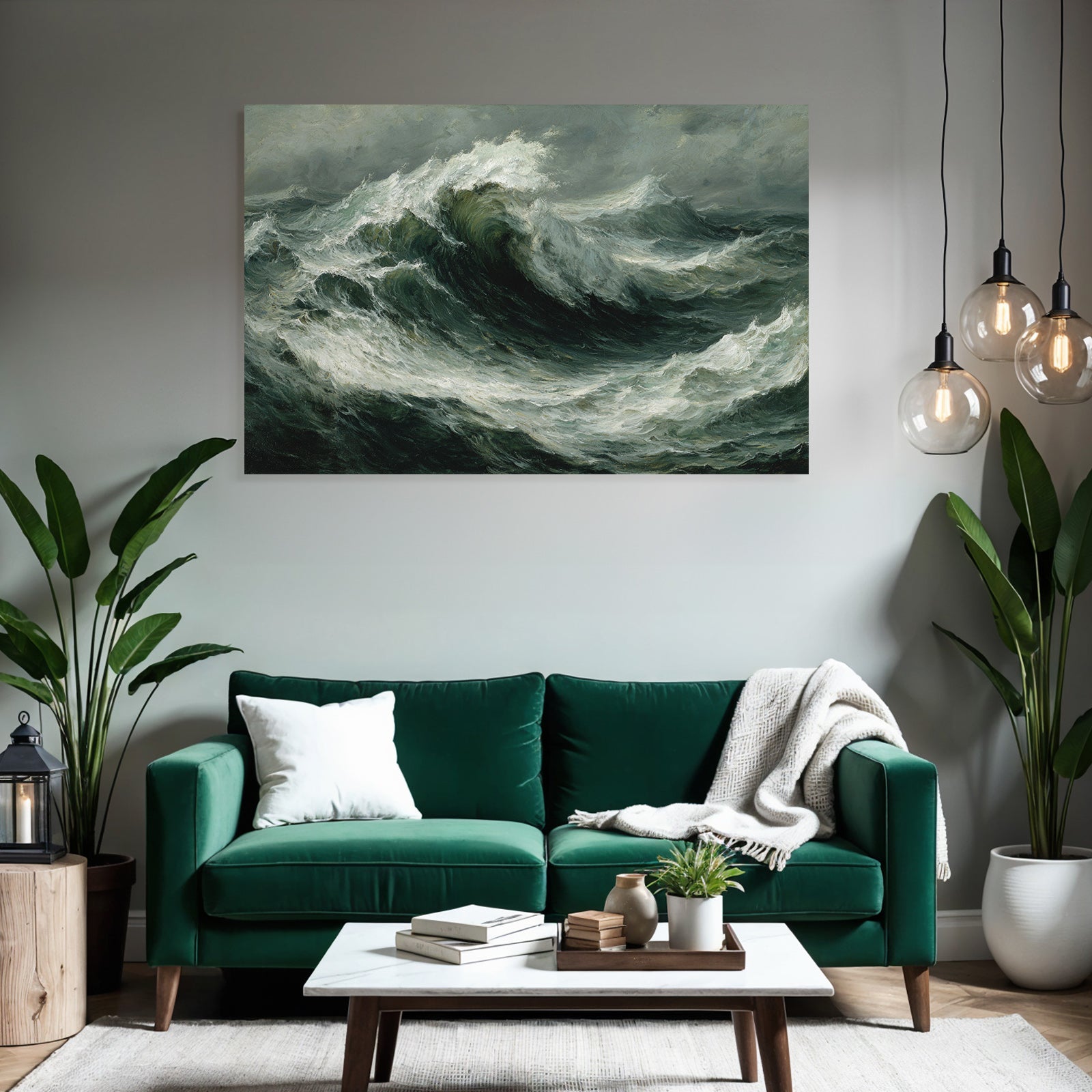 Stormy sea with whitecaps and dark cloudy sky