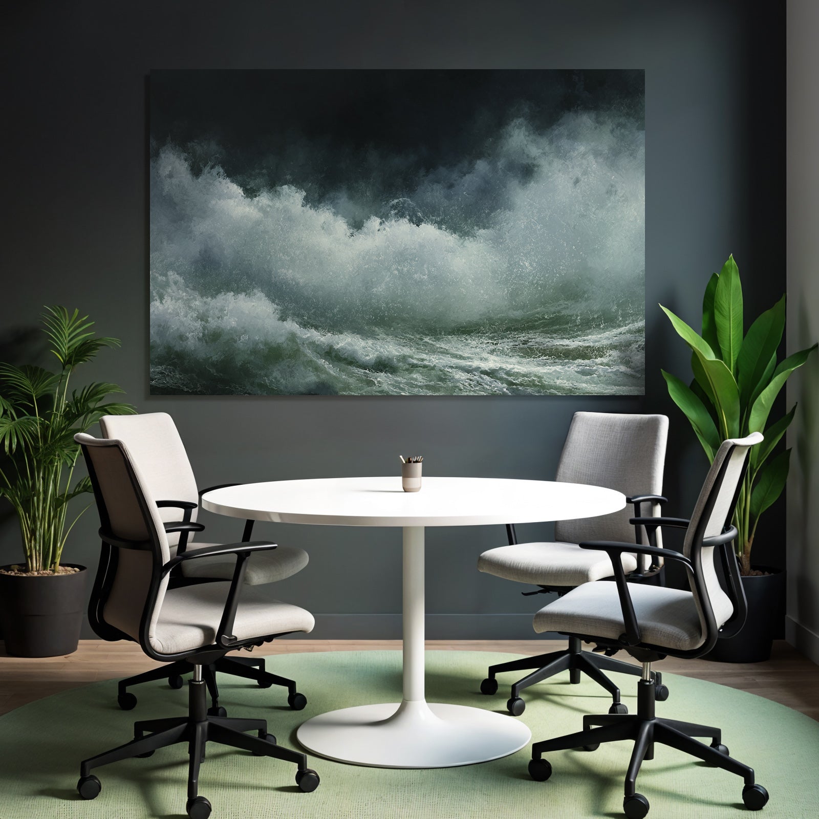 Stormy sea with roaring waves and dark sky